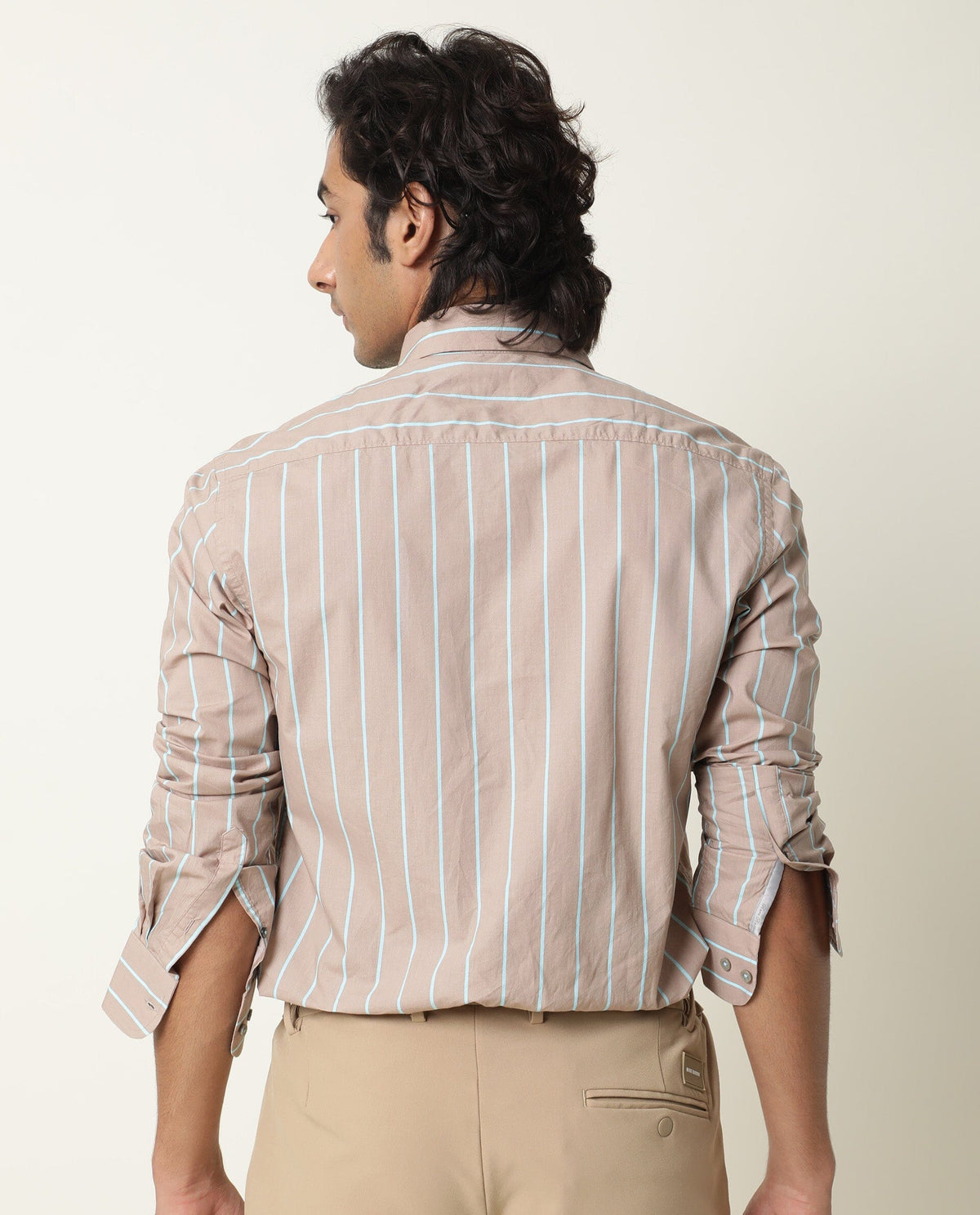 RARE RABBIT MEN'S MORAS BEIGE SHIRT COTTON FABRIC COLLARED NECK FULL SLEEVES