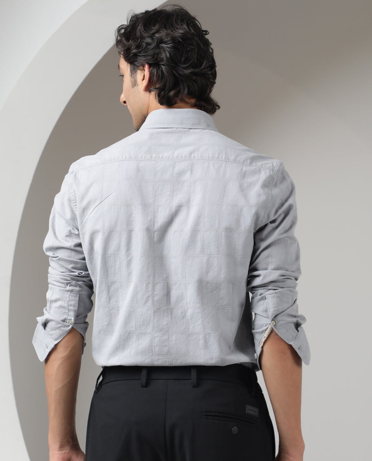 RARE RABBIT MEN'S HECKER GREY SHIRT COTTON FABRIC COLLARED NECK FULL SLEEVES BUTTON CLOSURE