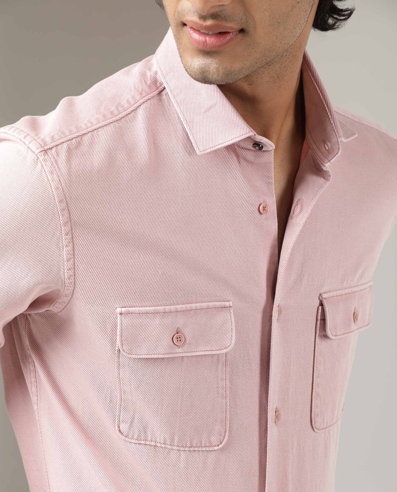 RARE RABBIT MEN'S LYTON PINK SHIRT EXCEL COTTON FABRIC COLLARED NECK FULL SLEEVES BUTTON CLOSURE
