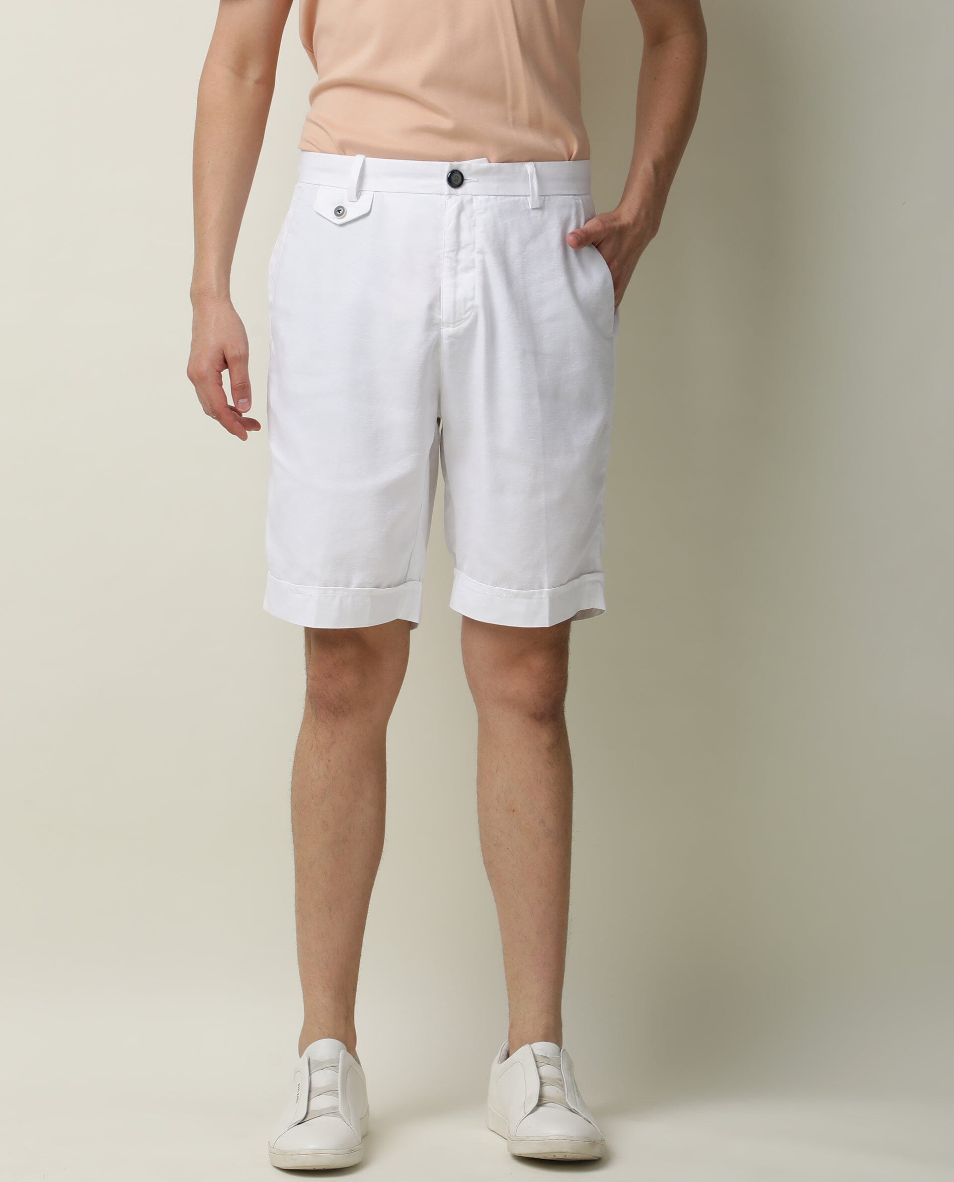 RARE RABBIT MEN'S CAMER WHITE SHORTS LYOCELL POLYESTER FABRIC BUTTON 