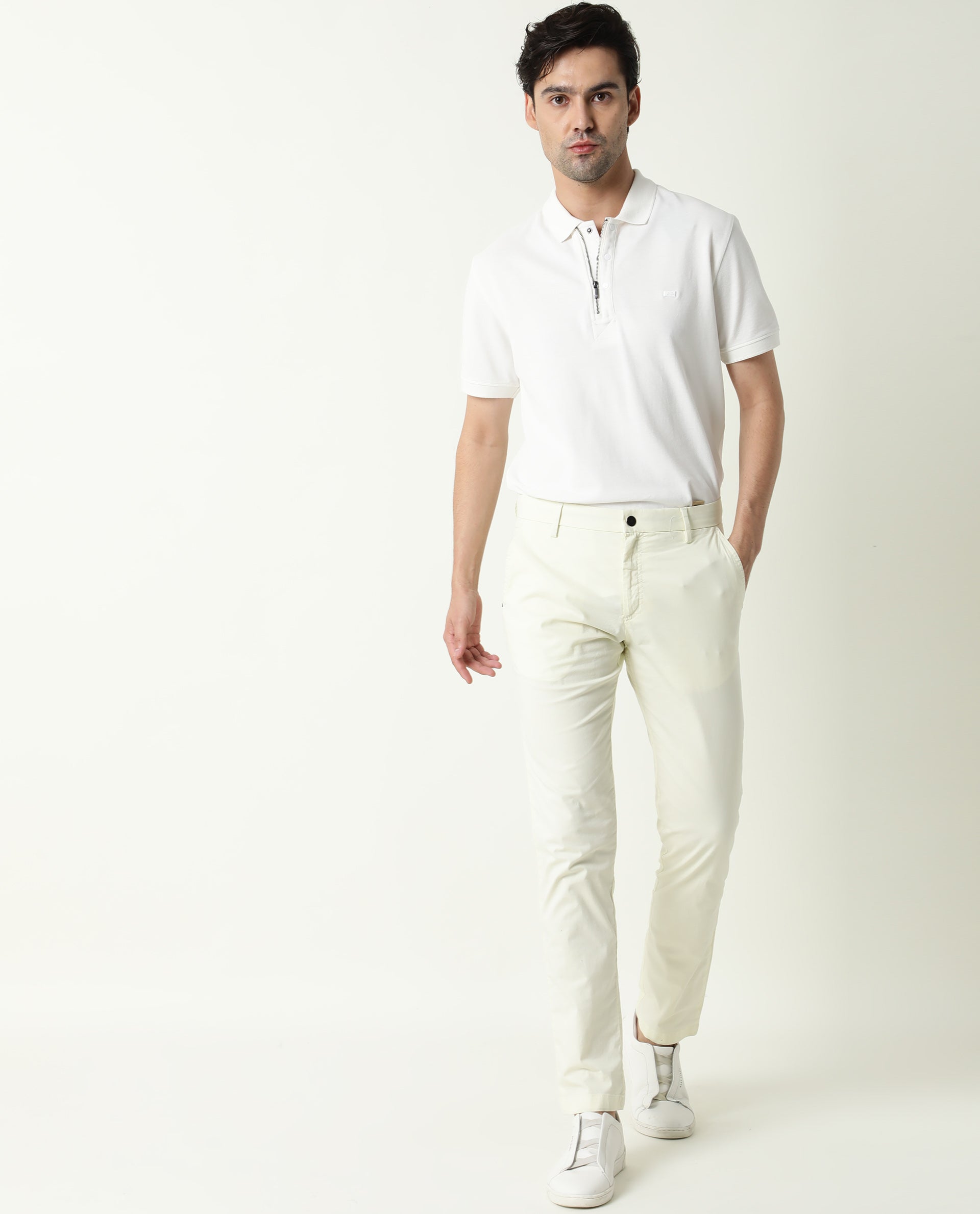 Rare Rabbit Men's Popins Flouroscent Green Solid Mid-Rise Slim Fit Trouser