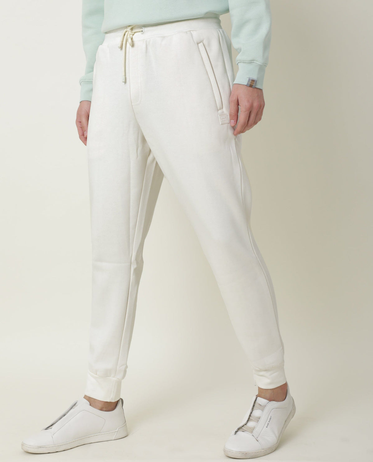 RARE RABBIT MEN'S PANAMA OFFWHITE TRACK PANT COTTON POLY FABRIC SLIM FIT MID RISE