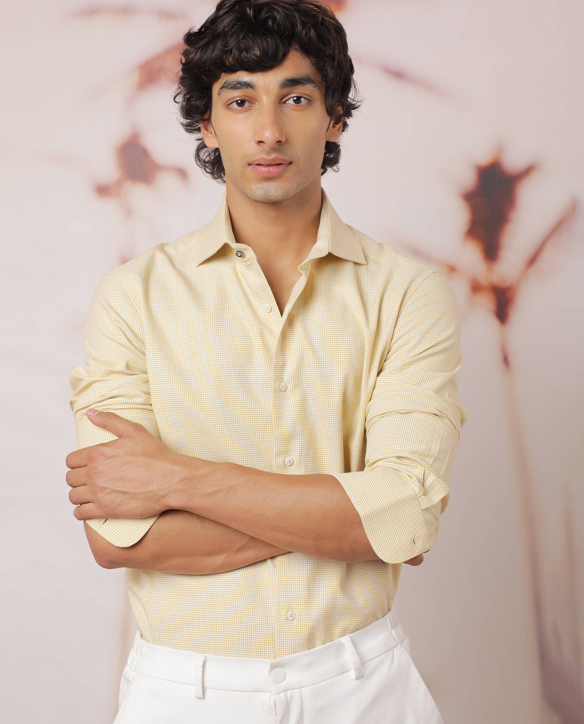 Rare Rabbit Men's Kings Yellow Cotton Fabric Full Sleeves Check Shirt