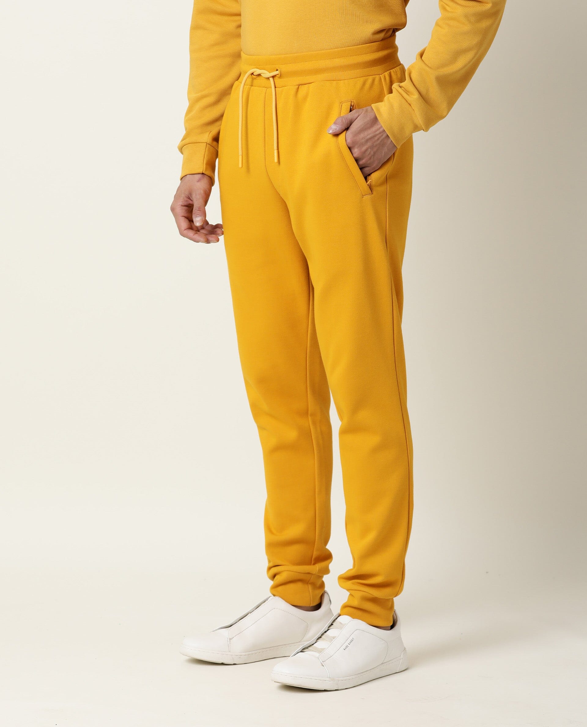 Women's Yellow Fleece Solid Trackpants