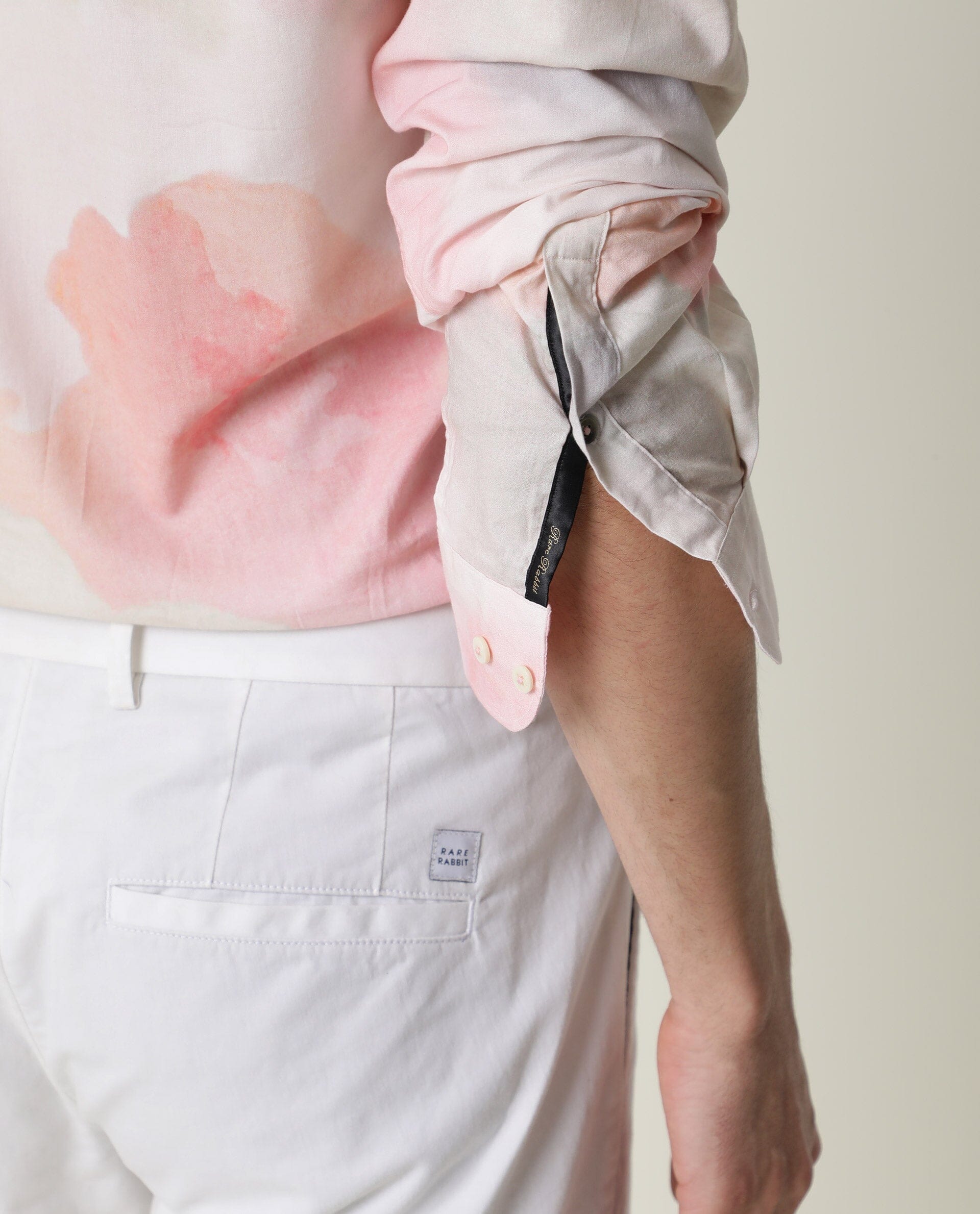 Rare Rabbit Men's Fife Pink Viscose Fabric Full Sleeves Abstract Print Shirt