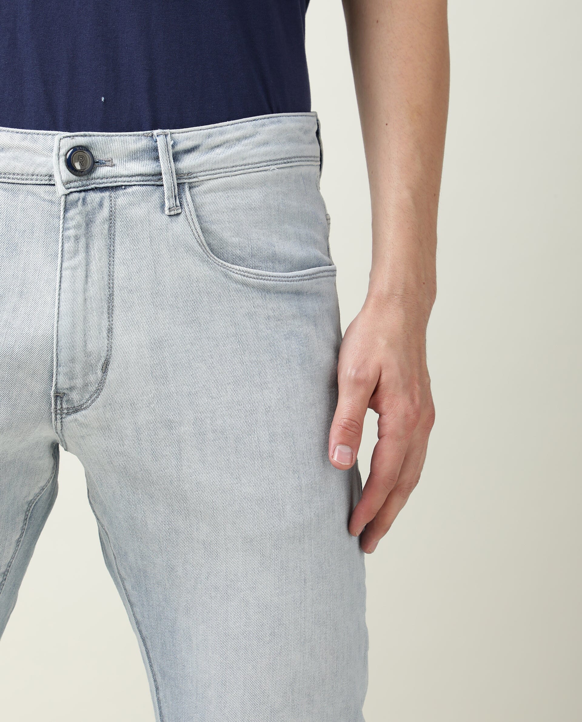 Rare Rabbit Men's Dallas Light Blue Ice Wash Mid-Rise Regular Fit Jeans