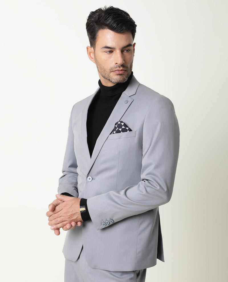 Rare Rabbit Men's Berzu Grey Polyester Viscose Fabric Notch Lapel Single Breasted Tailored Fit Solid Blazer
