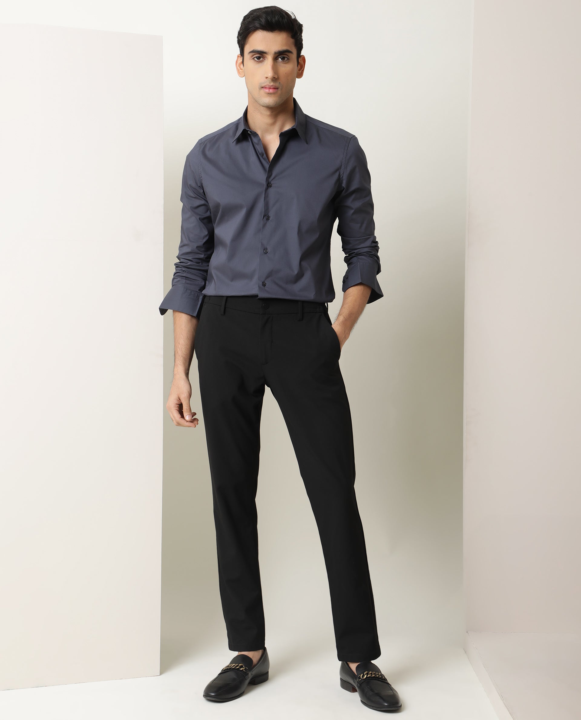 Dress Shirt Black Shirt Gray Pant Formal Rare Rabbit Men's Benedict Dark Grey Cotton Plain Regular Fit Full Sle Dress Shirt Black Shirt Gray Pant Formal Rare Rabbit Men's Benedict Dark Grey Cotton Plain Regular Fit Full Sle