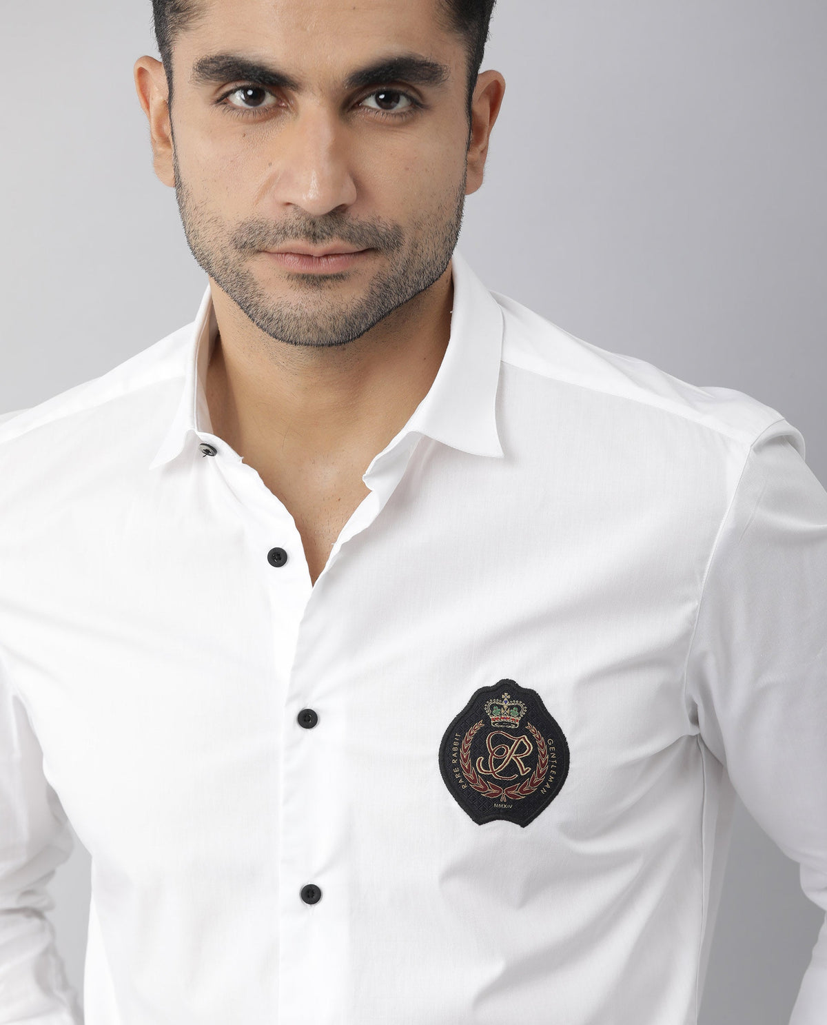 RARE RABBIT MEN'S GARLAND-S WHITE SHIRT COTTON FABRIC COLLARED NECK FULL SLEEVES BUTTON CLOSURE