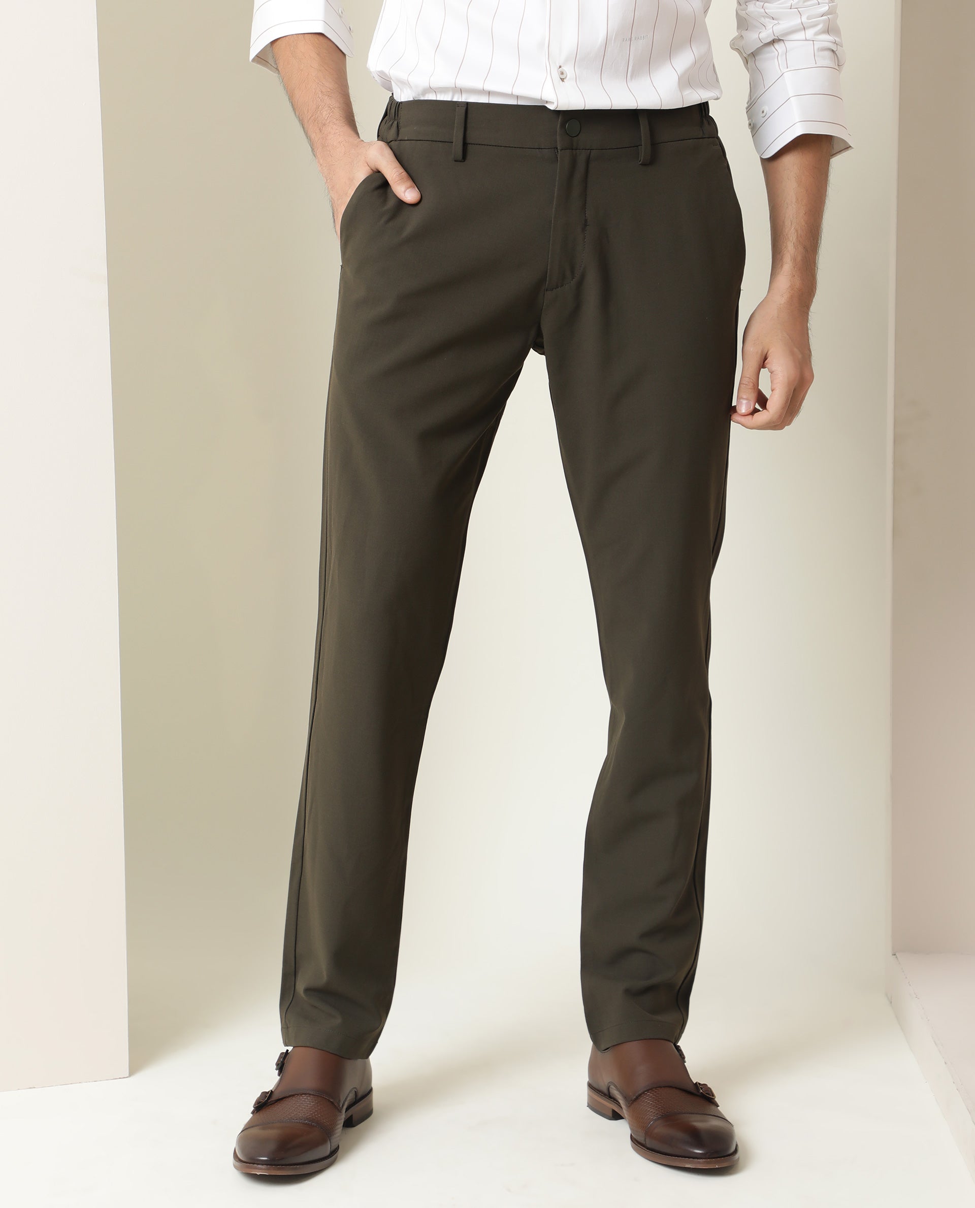 4-Way Stretch Formal Trousers in Tan Khaki- Slim Fit