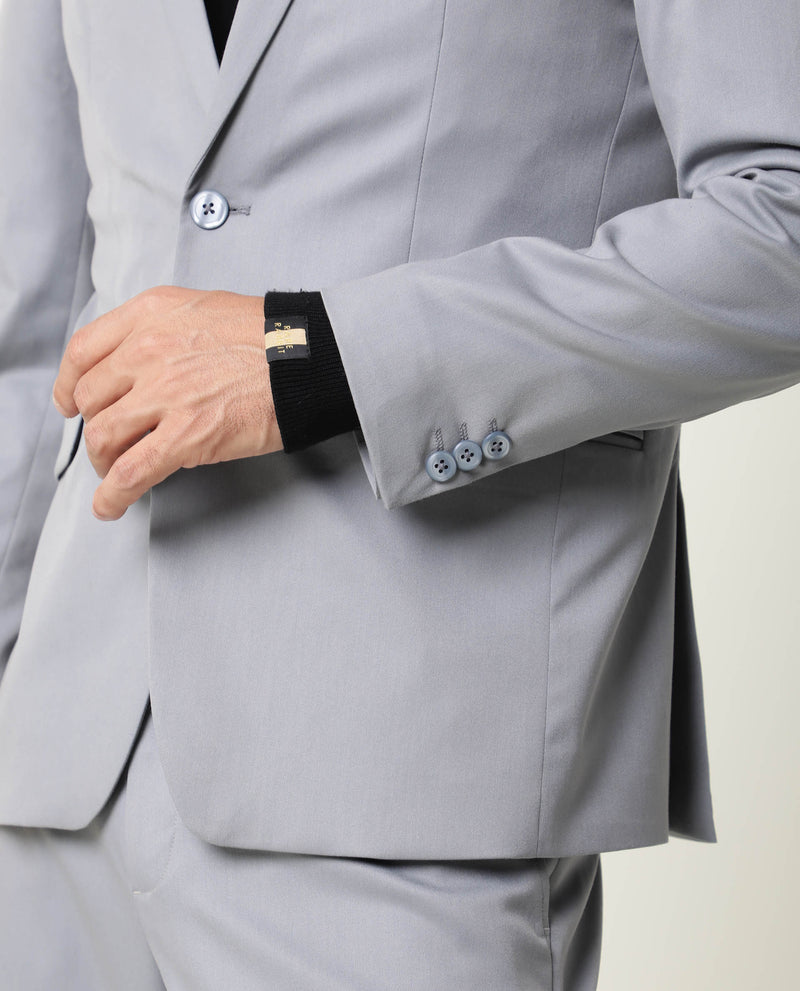 Rare Rabbit Men's Berzu Grey Polyester Viscose Fabric Notch Lapel Single Breasted Tailored Fit Solid Blazer