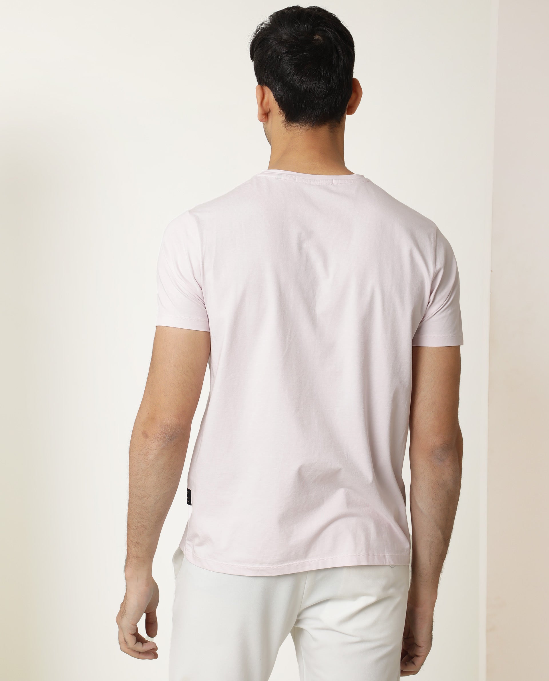 Rare Rabbit Men's Roseta Pink Cotton Lycra Fabric Crew Neck Half Sleeves Regular Fit Abstract Graphic Print T-shirt