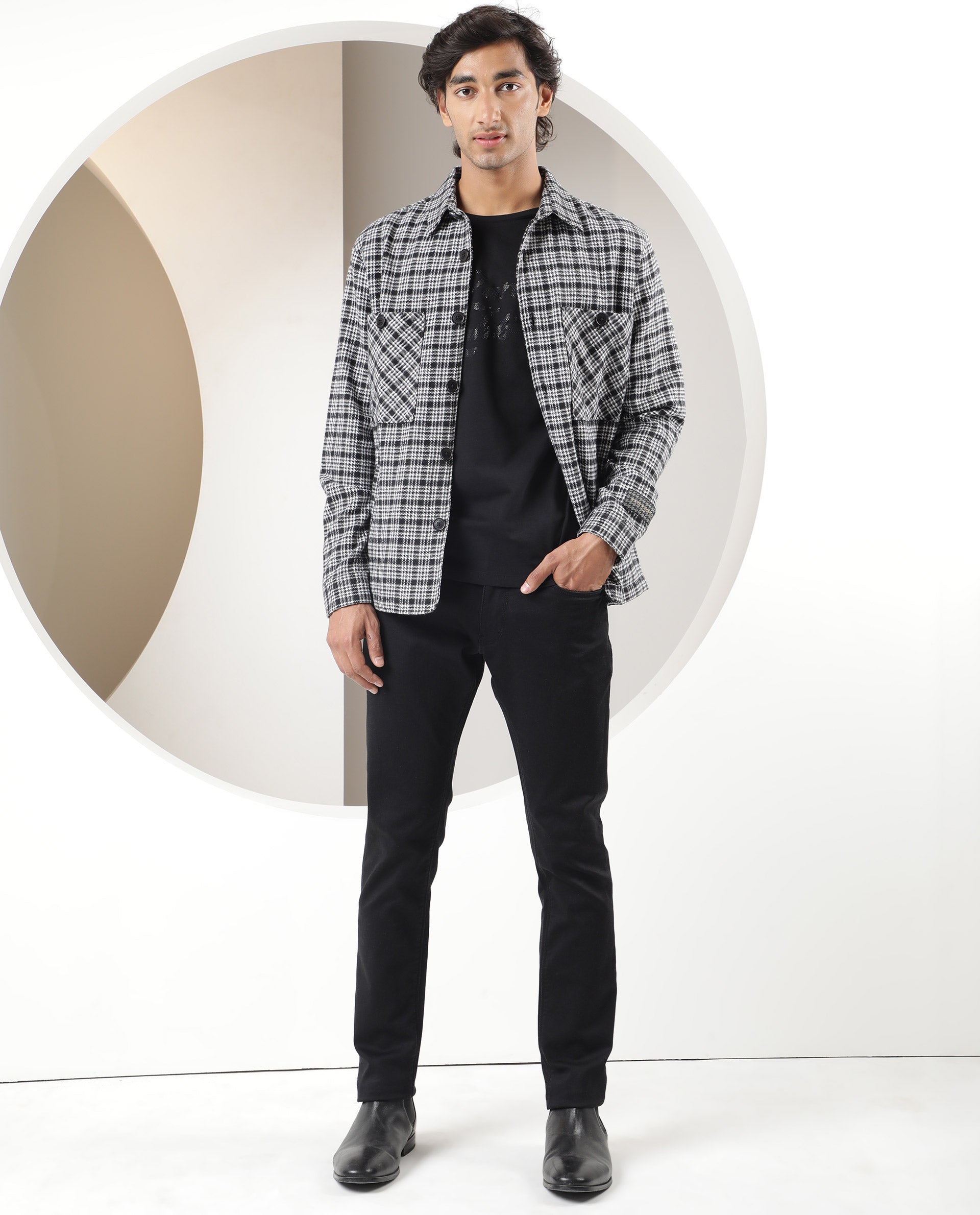 RARE RABBIT MEN'S MAXON BLACK JACKET COTTON FABRIC COLLARED NECK FULL SLEEVES BUTTON CLOSURE