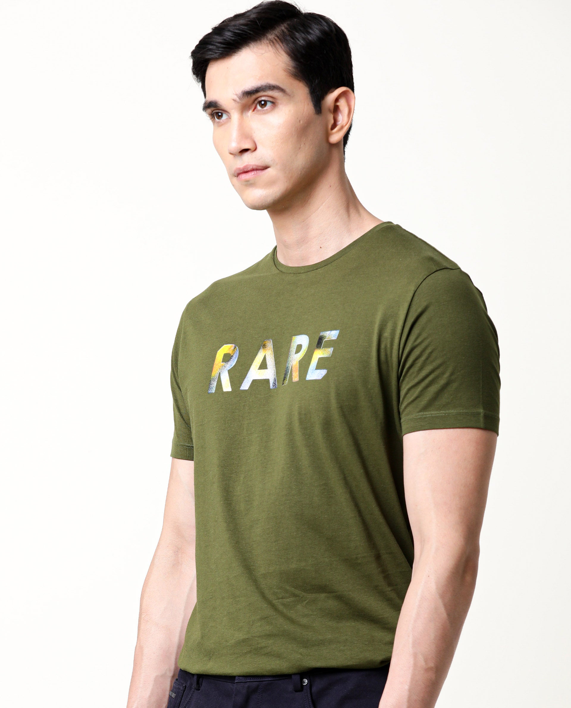 Rare Rabbit Men's Gavin Green Crew Neck HD Graphic Print Branded Half Sleeves T-Shirt