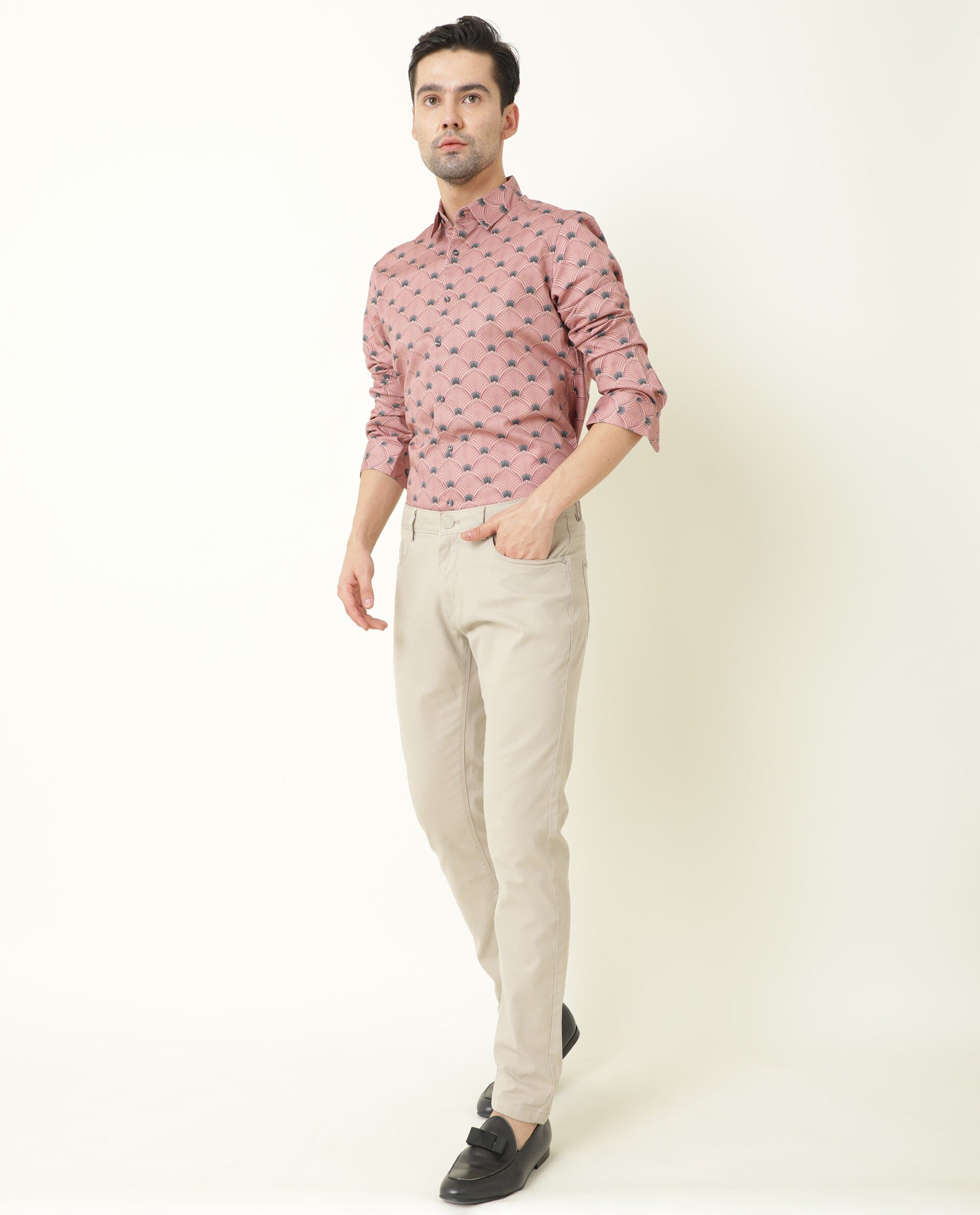 Rare Rabbit Men's Bowy Pink Cotton Fabric Geometric Print Full Sleeves Shirt