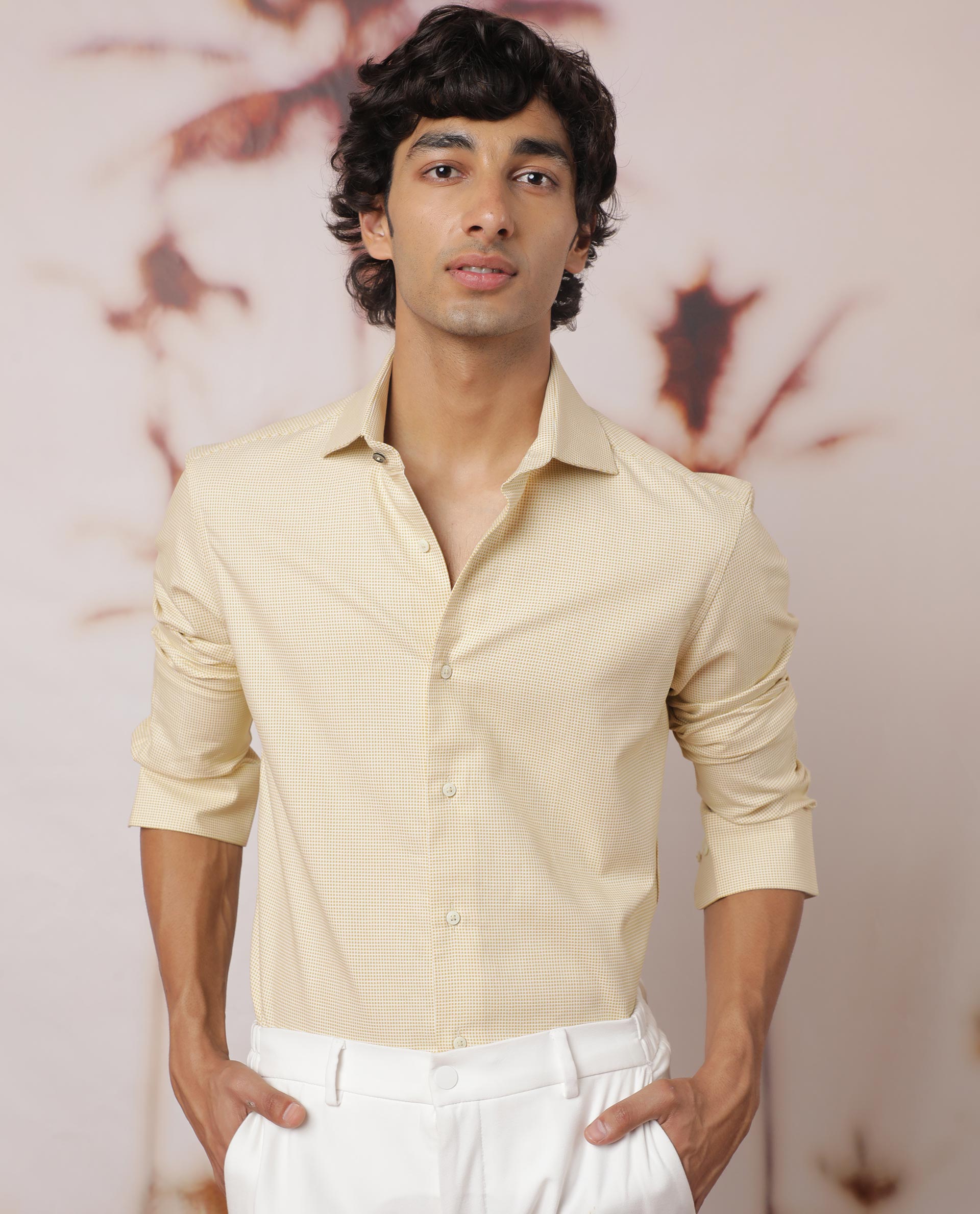 Rare Rabbit Men's Kings Yellow Cotton Fabric Full Sleeves Check Shirt