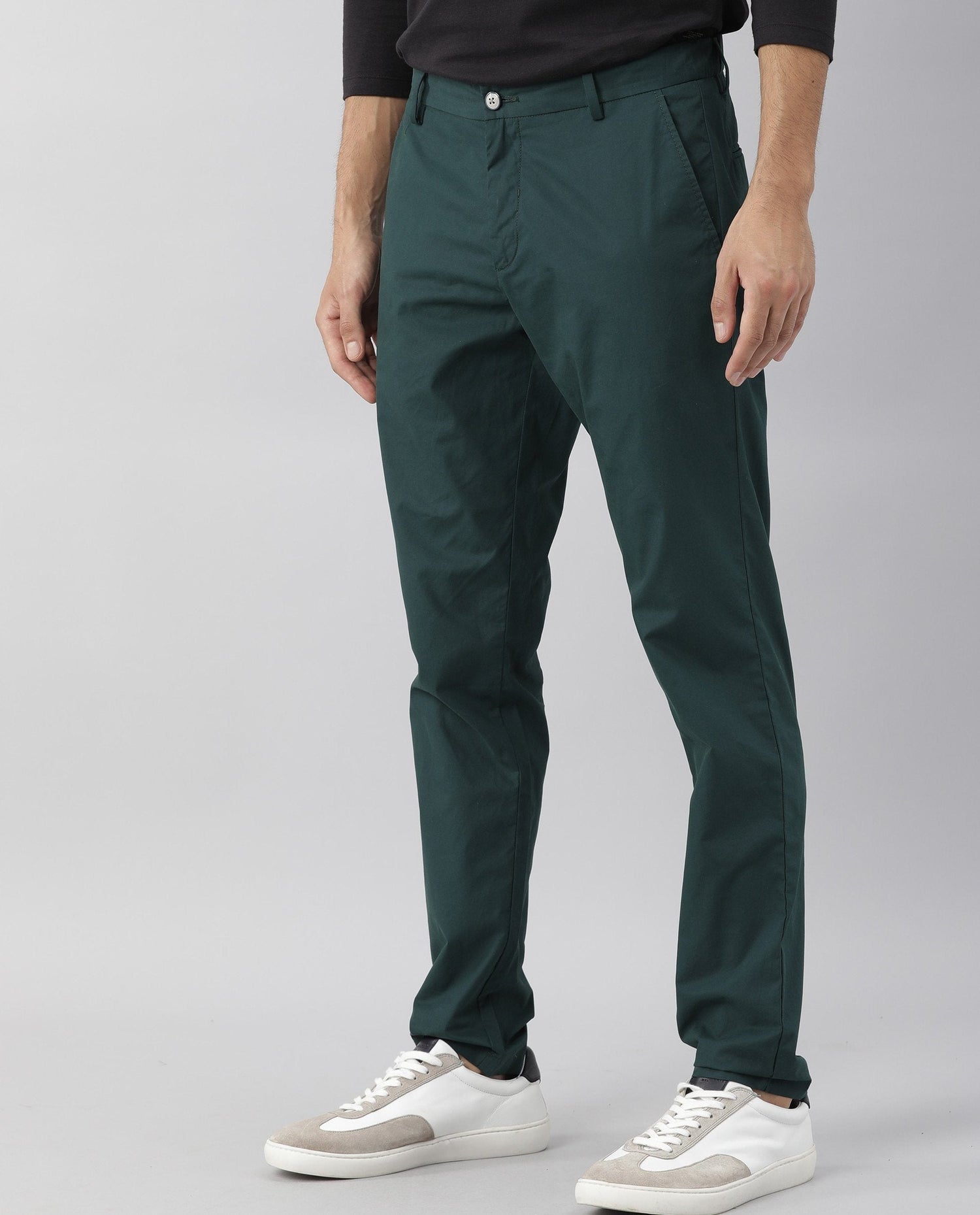 Rare Rabbit Men's Bake Green Solid Mid-Rise Regular Fit Trouser