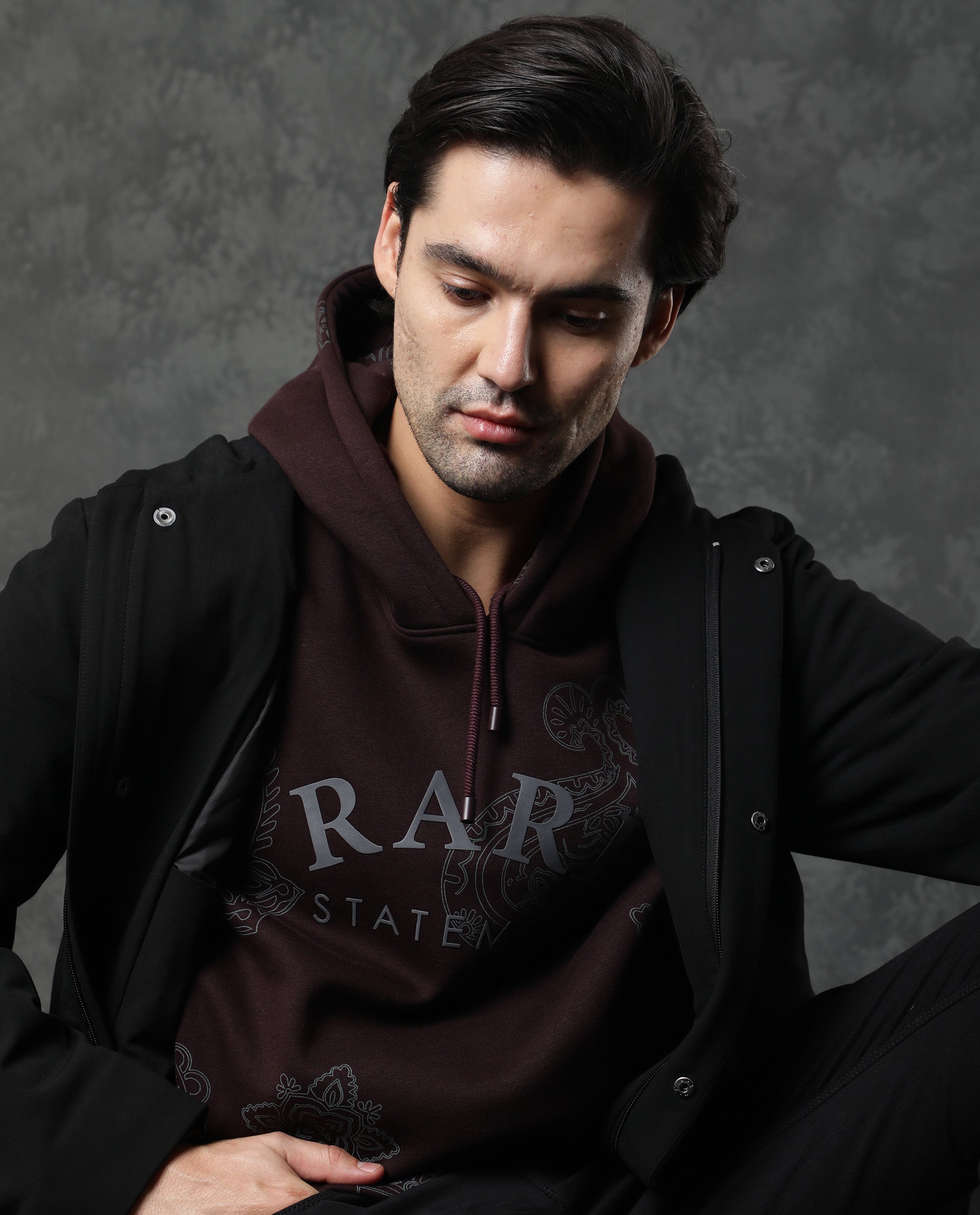 RARE RABBIT MEN'S HELIO MAROON SWEATSHIRT COTTON POLYESTER FABRIC HOOD