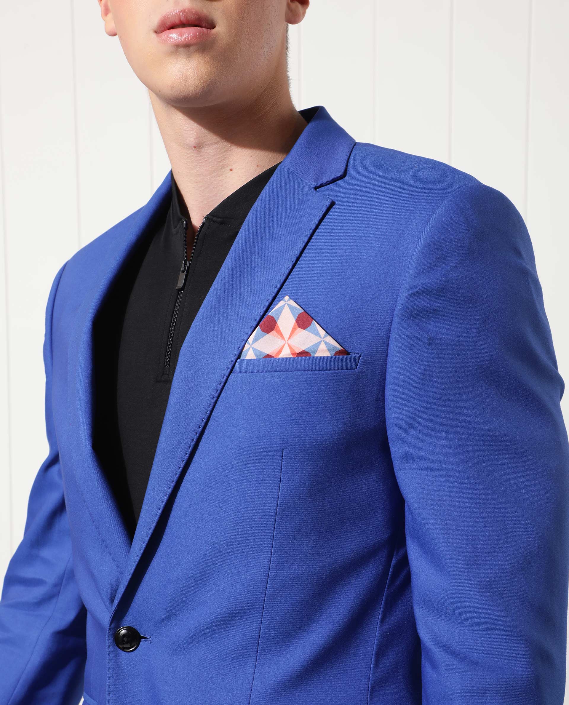 Rare Rabbit Men's Bart Blue Polyester Viscose Fabric Notch Lapel Single Breasted Tailored Fit Solid Blazer