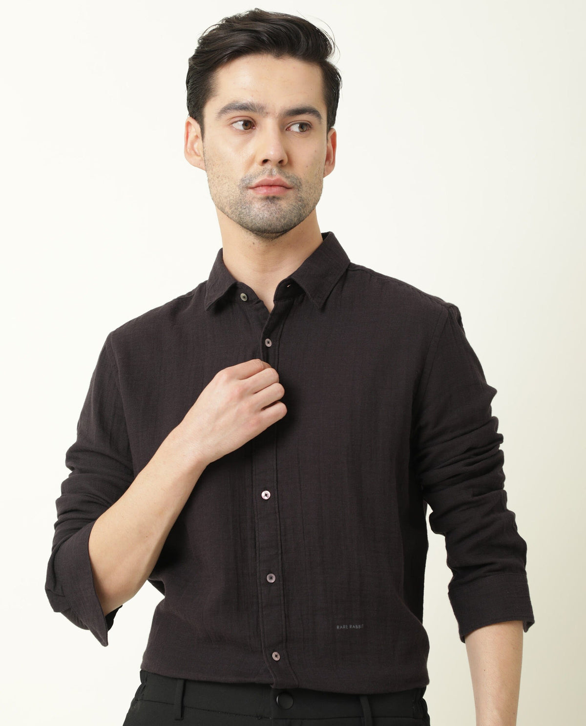 RARE RABBIT LAYERR DARK PURPLE SHIRT COTTON FABRIC FULL SLEEVE SPREAD COLLAR SLIM FIT