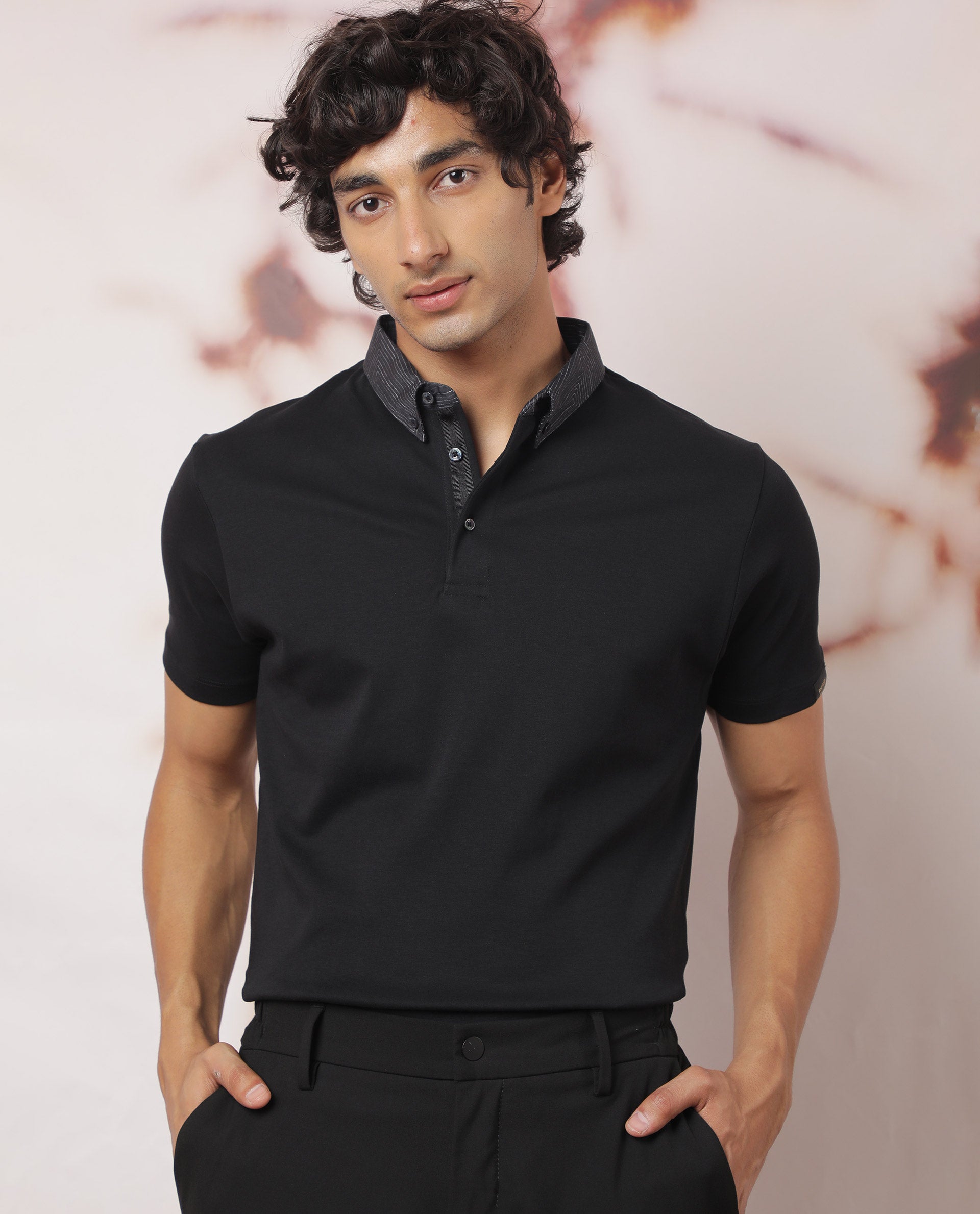 Buy Louis Philippe Men Green & Black Solid Polo Collar T Shirt