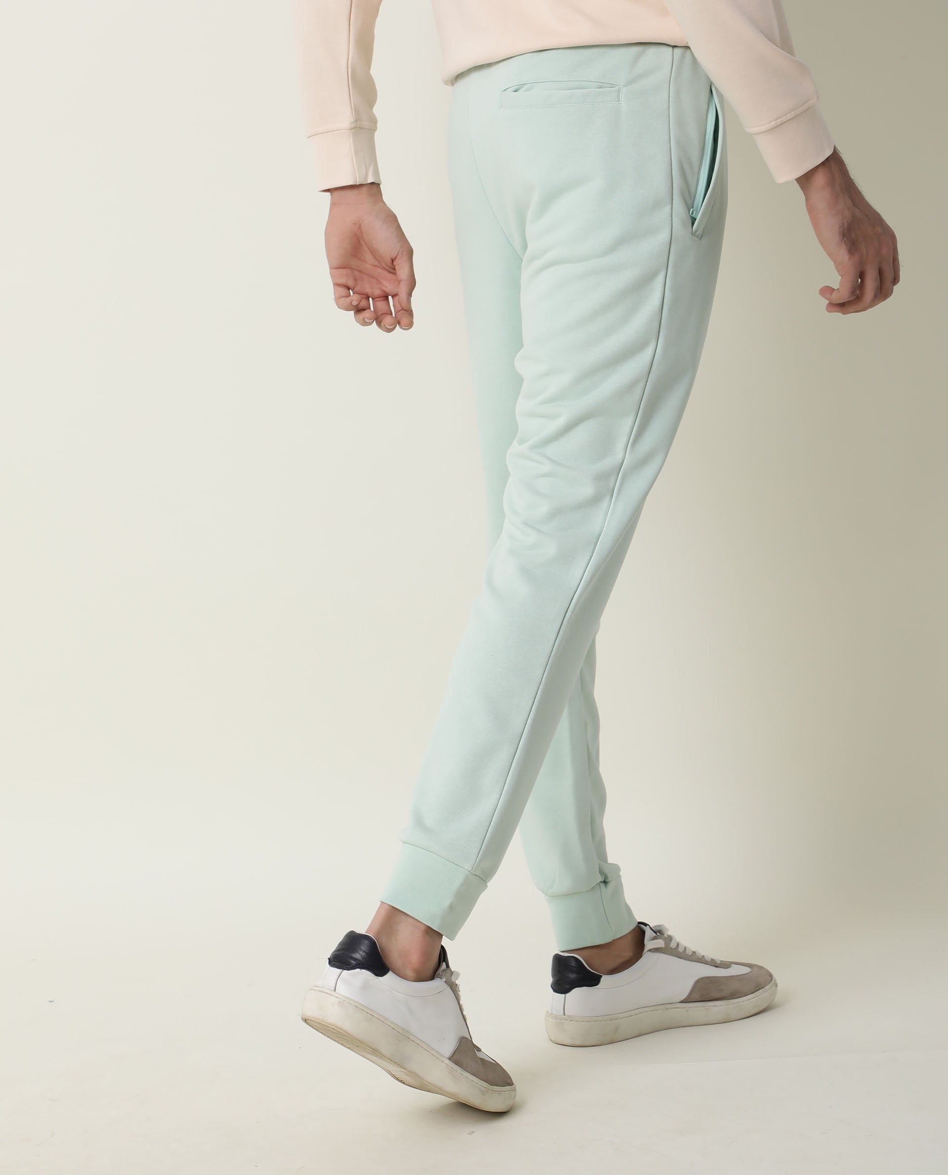 RARE RABBIT ARVON PRIMARY GREEN TRACK PANT COTTON POLY FABRIC SLIM FIT DRAWSTING CLOSURE