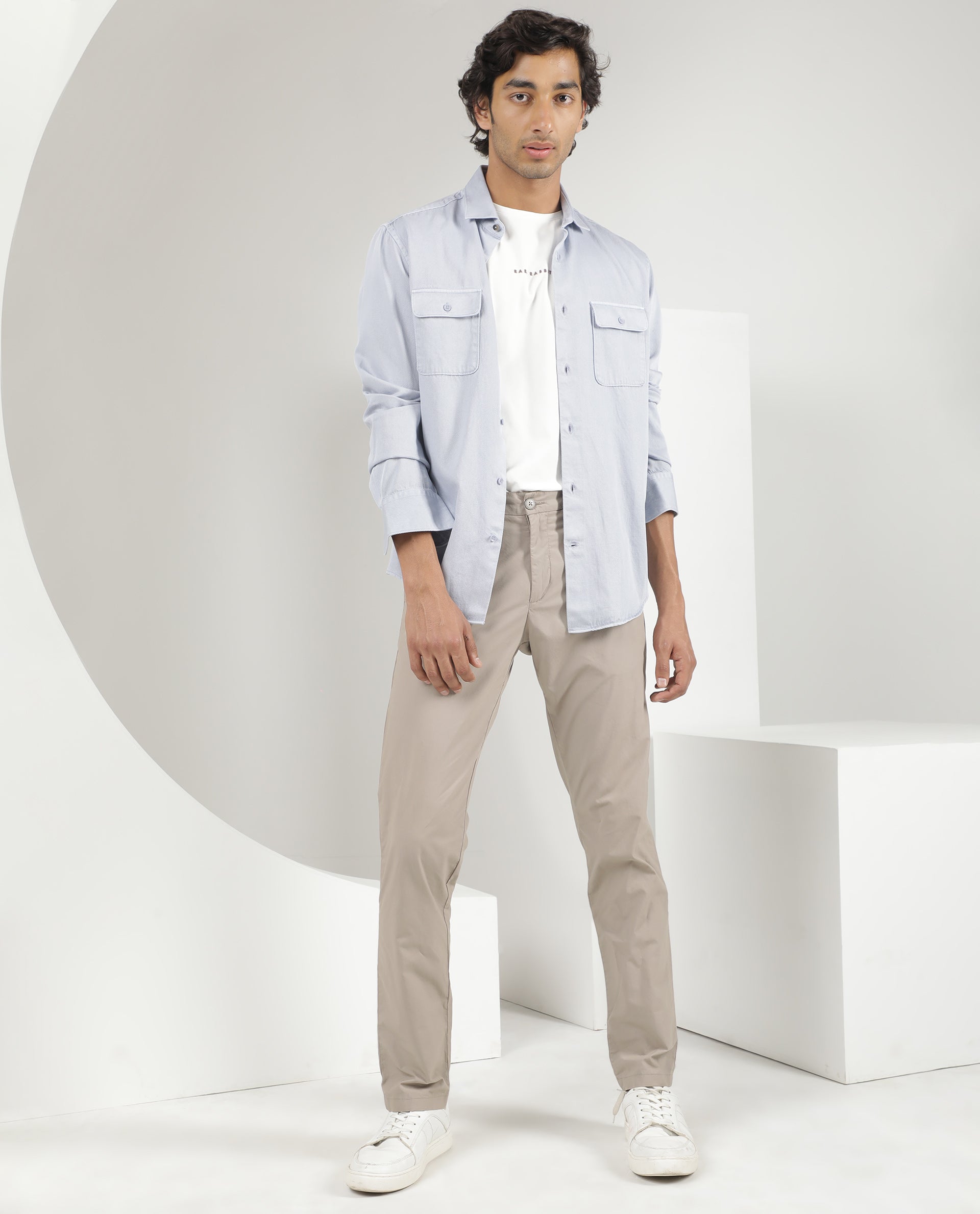 Rare Rabbit Men's Lyton Pastel Blue Cotton Fabric Full Sleeves Solid Twill Shirt