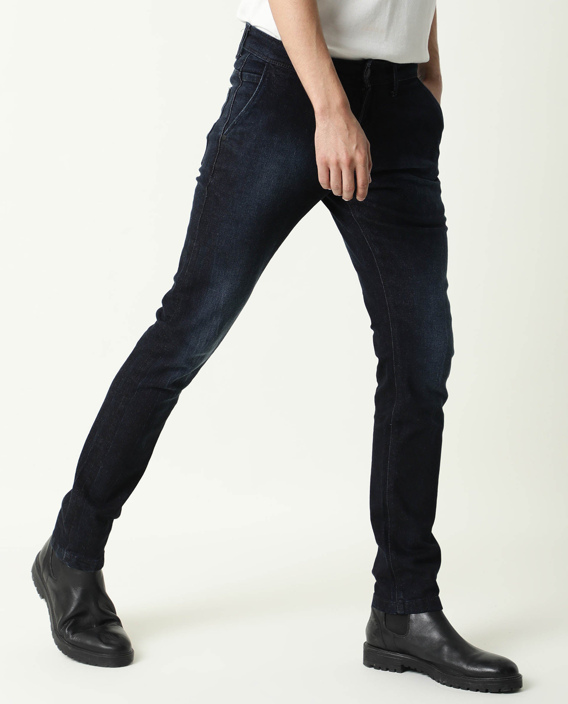 Rare Rabbit Men's Cumbris Dark Black Dark Wash Mid-Rise Slim Fit Jeans