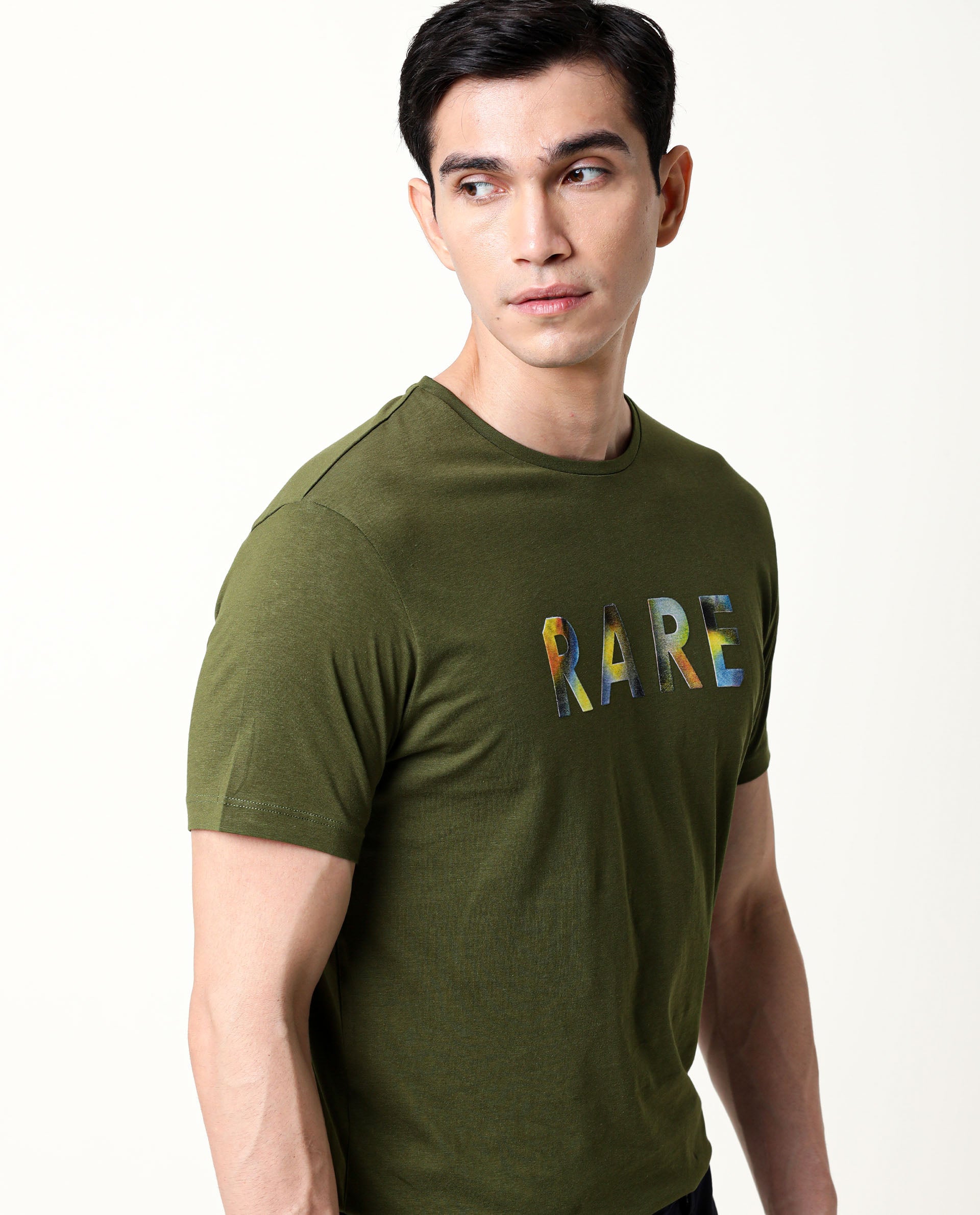 Rare Rabbit Men's Gavin Green Crew Neck HD Graphic Print Branded Half Sleeves T-Shirt