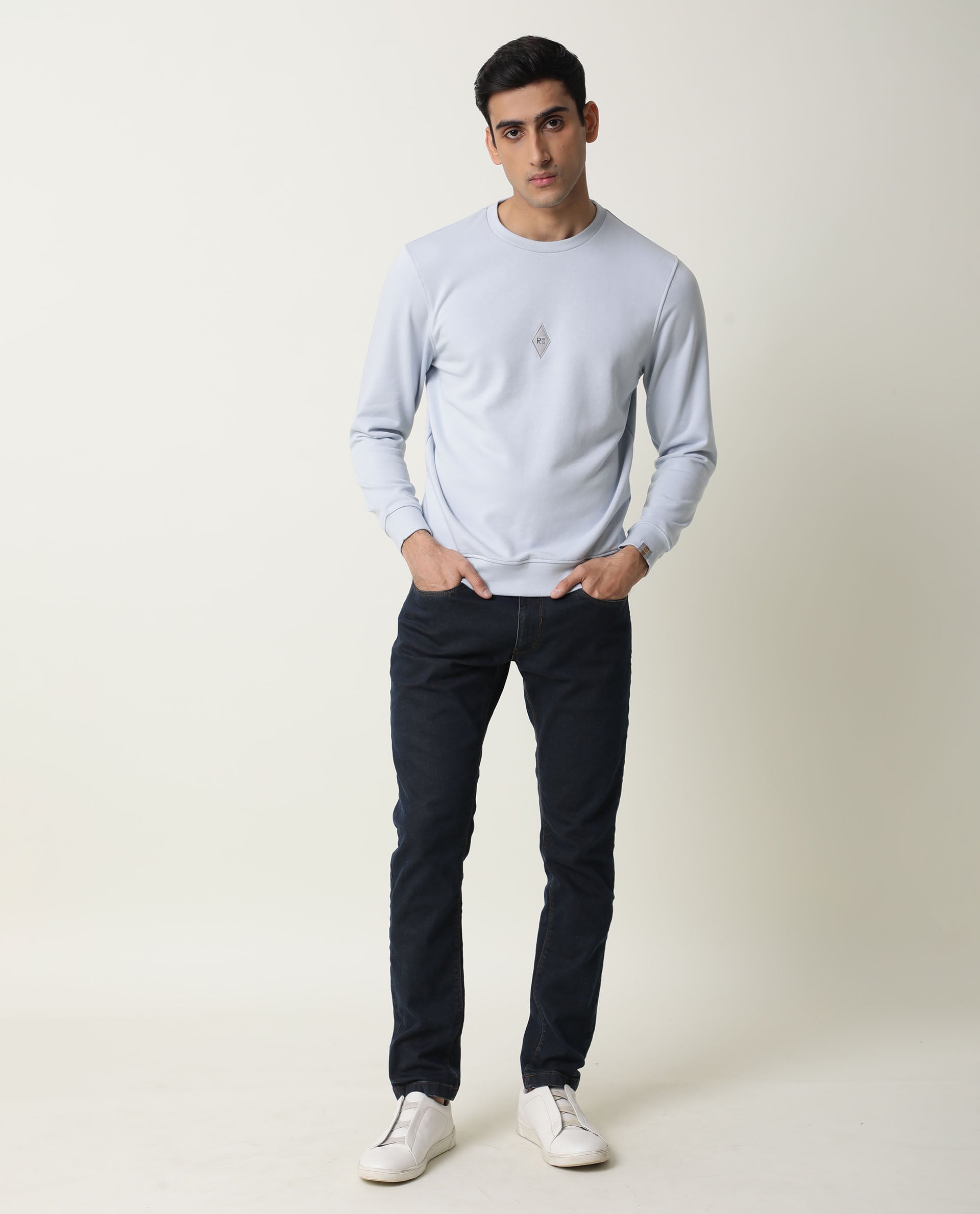 Rare Rabbit Jade Primary Blue Sweatshirt Cotton Poly Fabric Full Sleeve Crew Neck Slim Fit