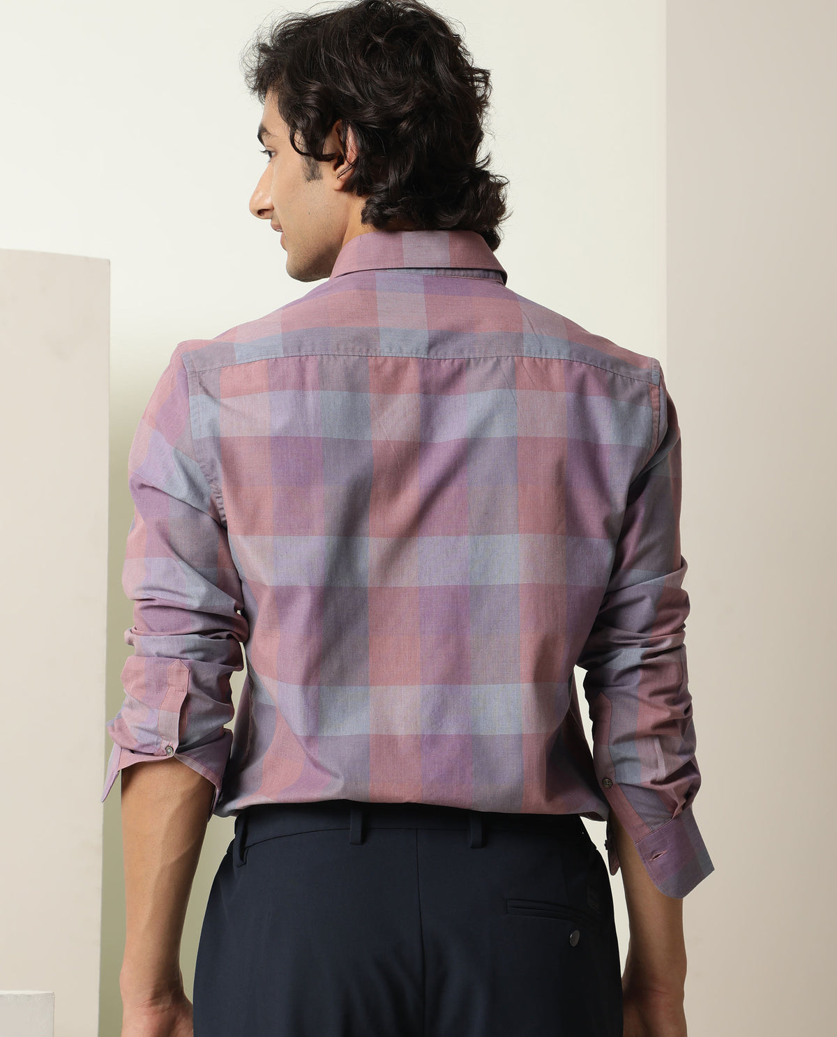 Rare Rabbit Men's Vasco Pink Cotton Fabric Full Sleeves Checks Print Shirt