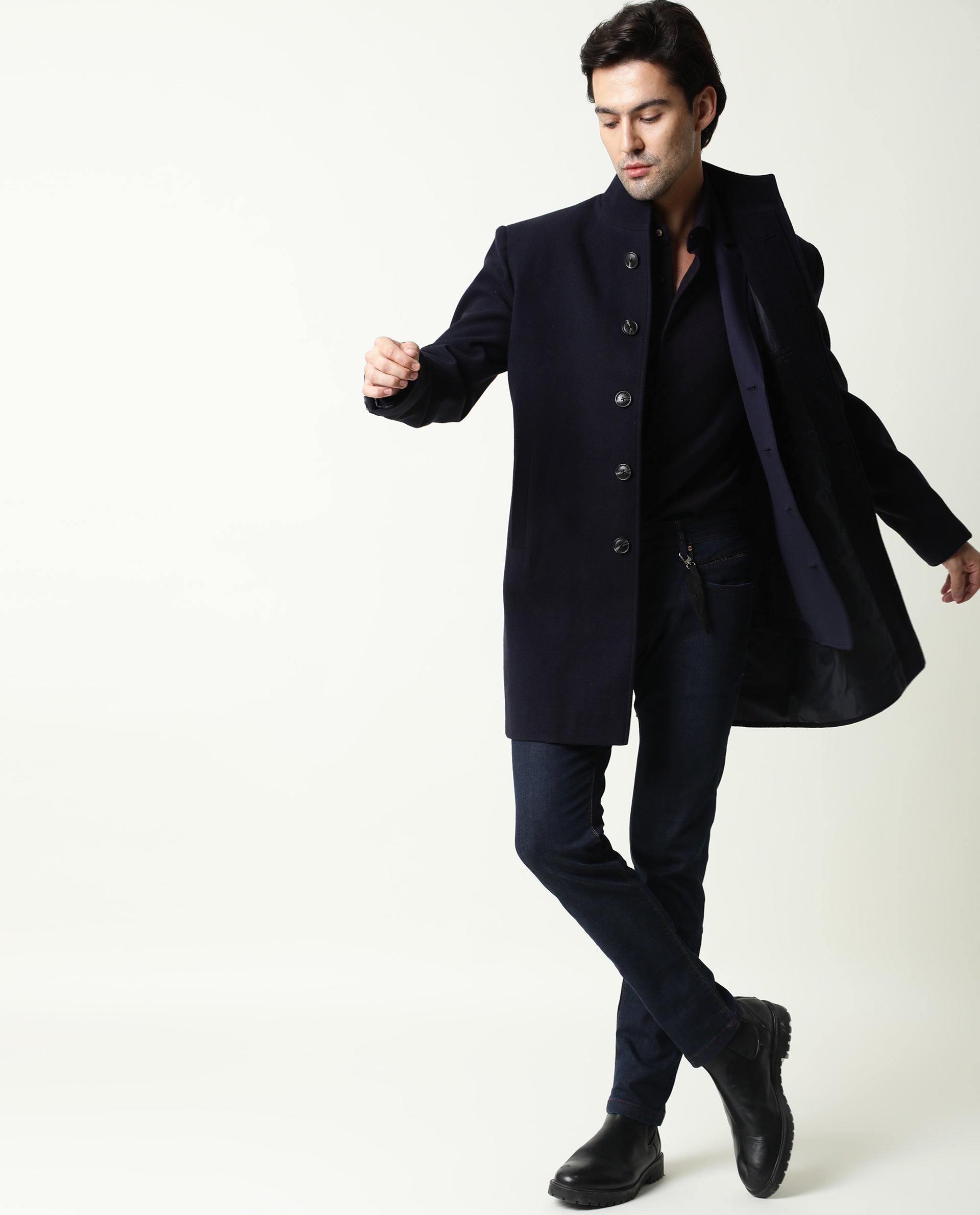 Rare Rabbit Men's Dratt-2  Navy Dark Wash Mid-Rise Slim Fit Jeans