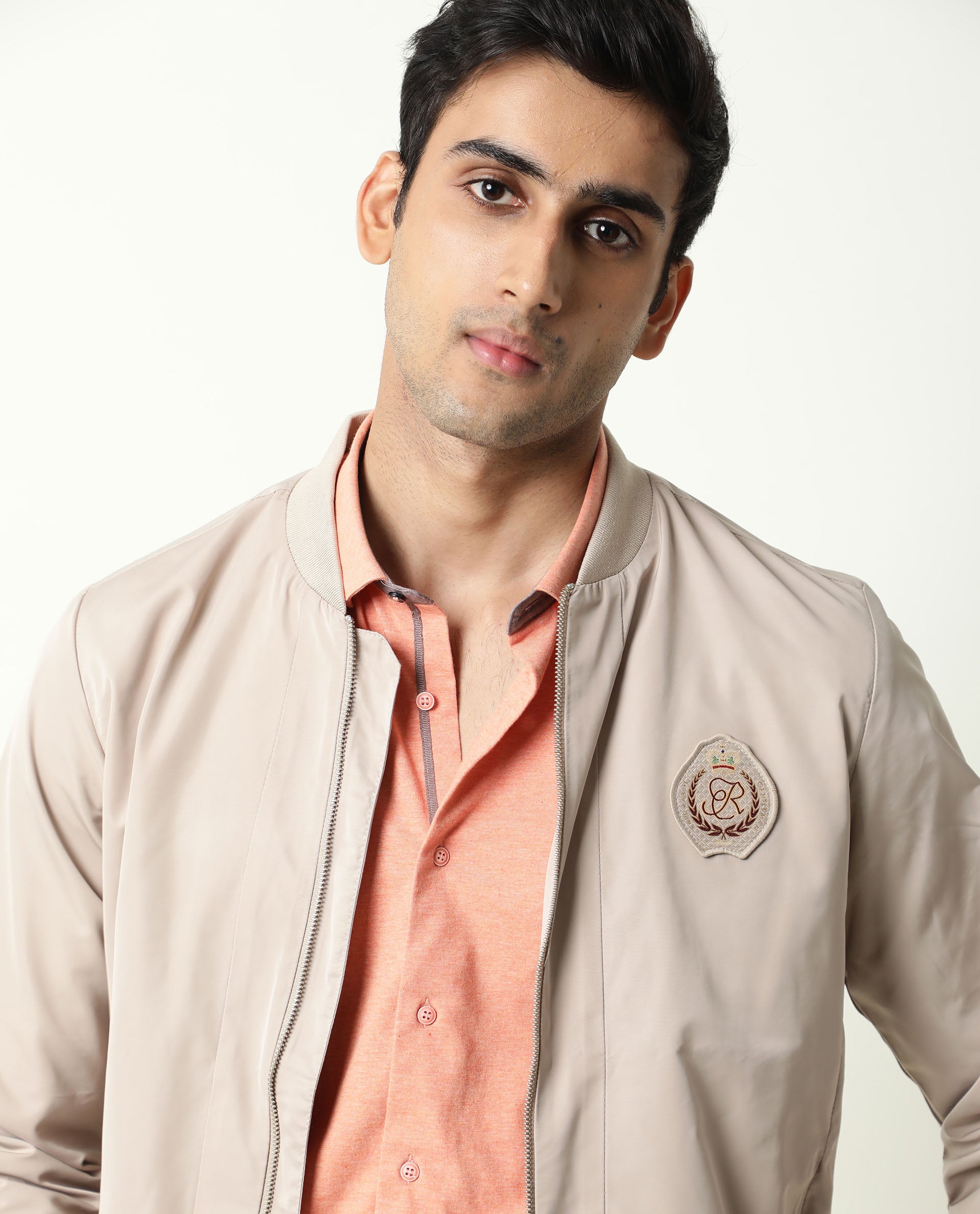 Rare Rabbit Men's Miraj Orange Cotton Fabric Half Sleeves Knitted Shirt