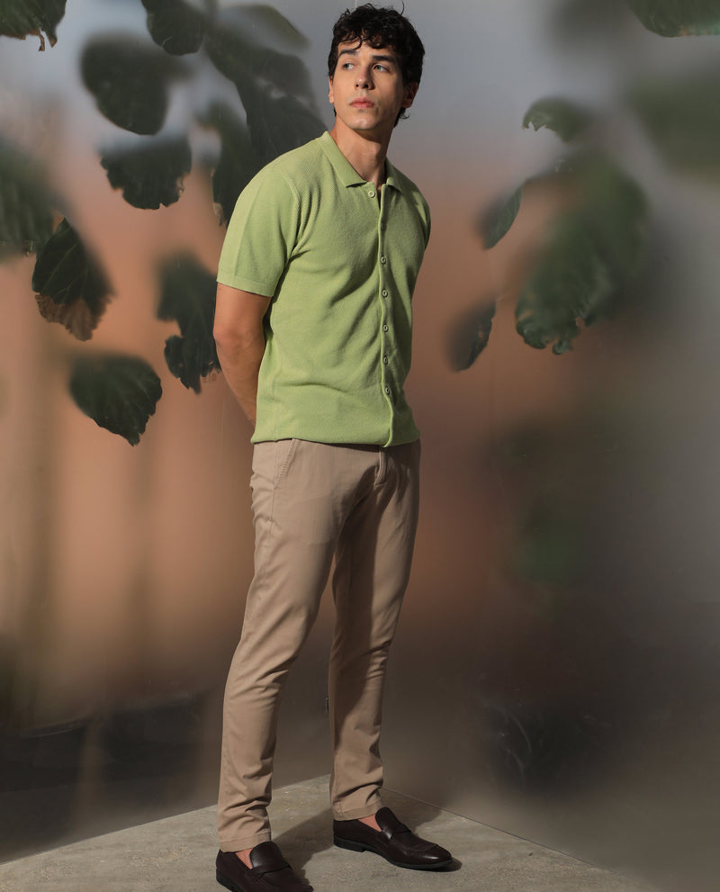 Rare Rabbit Men'S Alias Ss Light Green Shirt Cotton Fabric Collared Neck Short Sleeves Solid Print