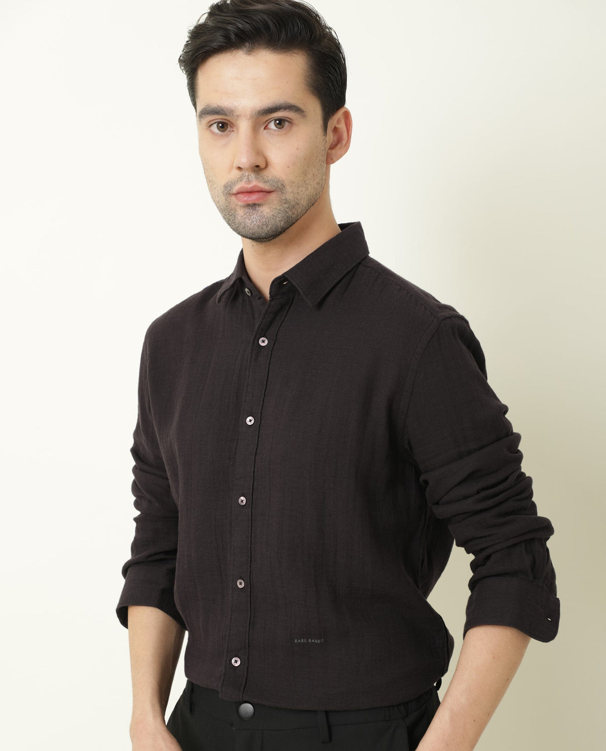 RARE RABBIT LAYERR DARK PURPLE SHIRT COTTON FABRIC FULL SLEEVE SPREAD COLLAR SLIM FIT