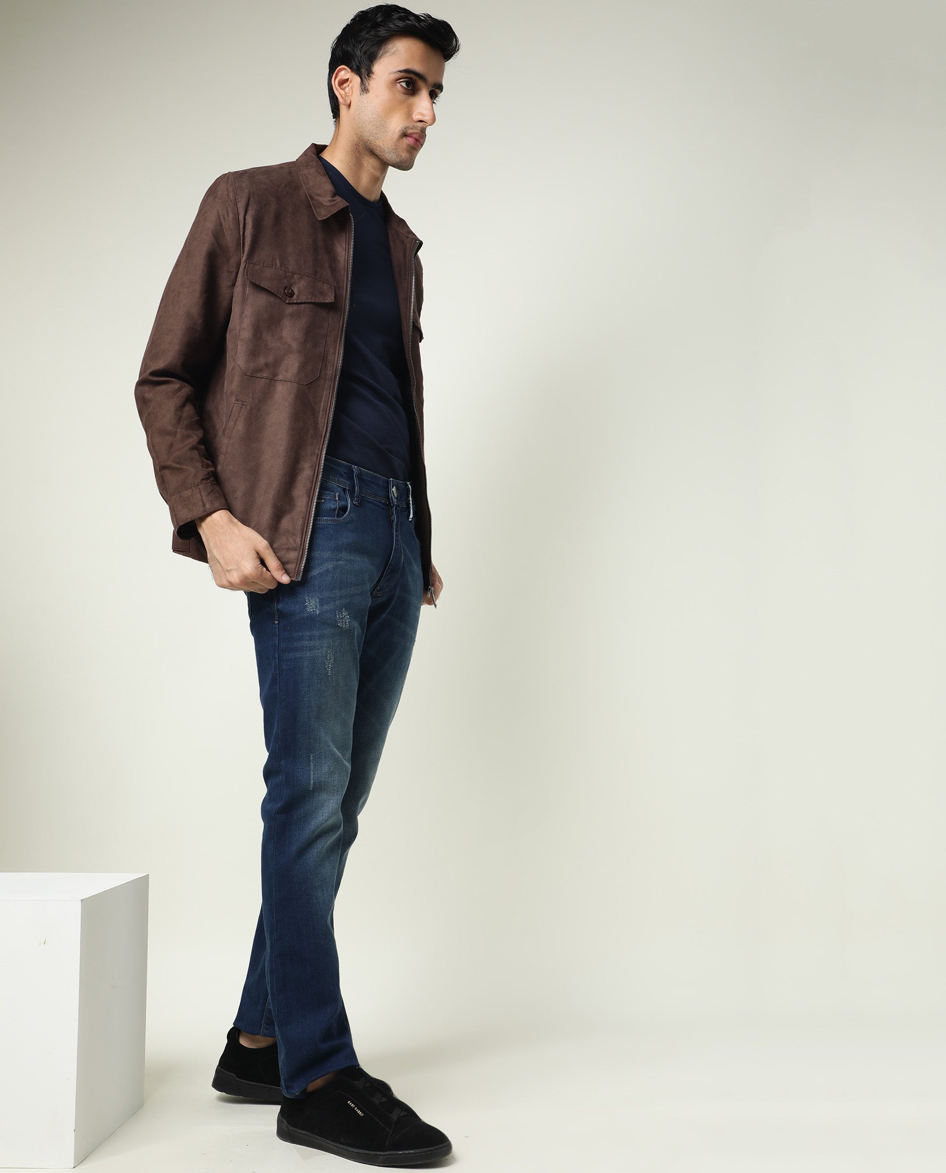 VTMNTS Convertible Leather and Denim Jacket - Brown | Garmentory