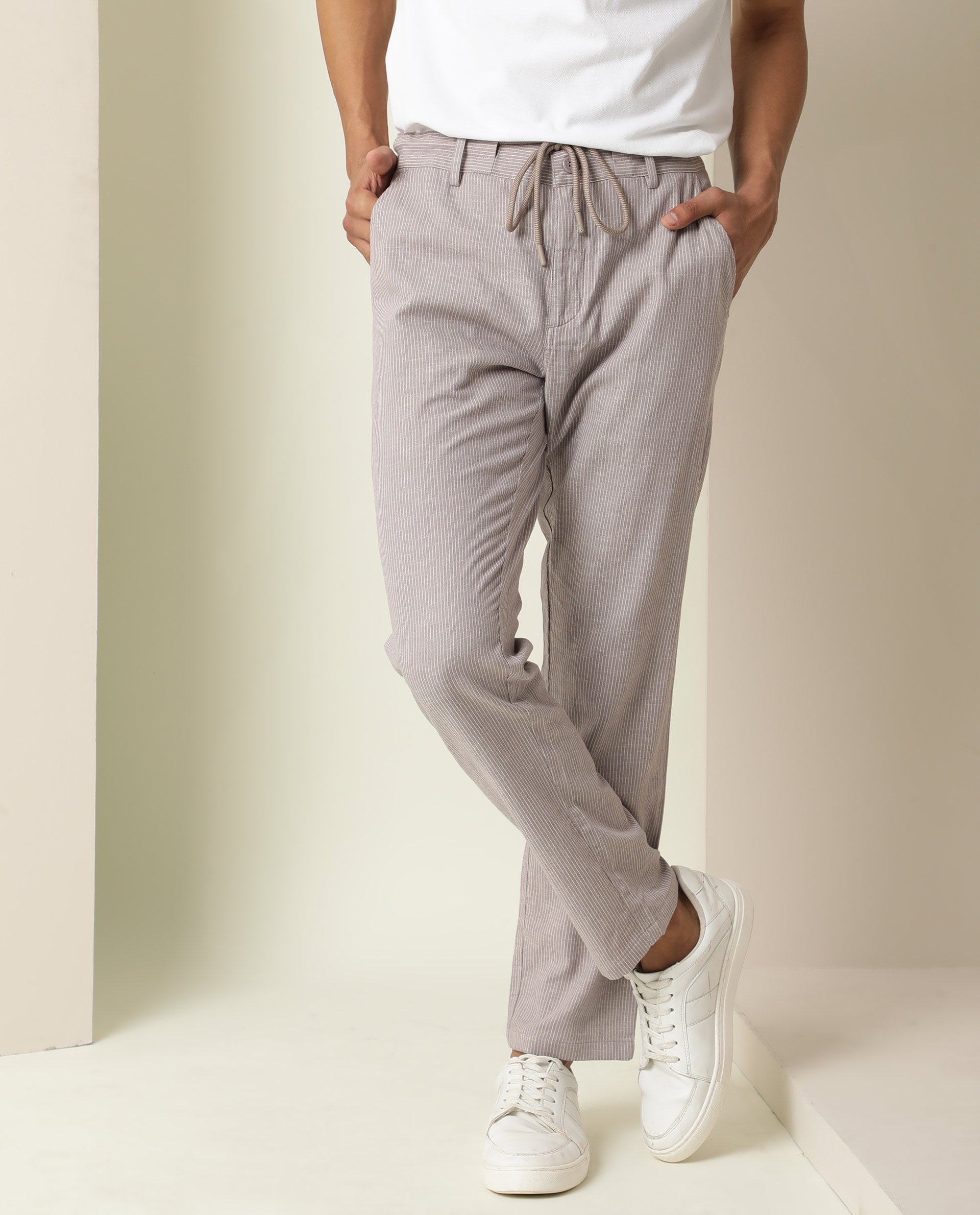Mens Drawstring Trousers. Available in Airforce Blue and Stone.