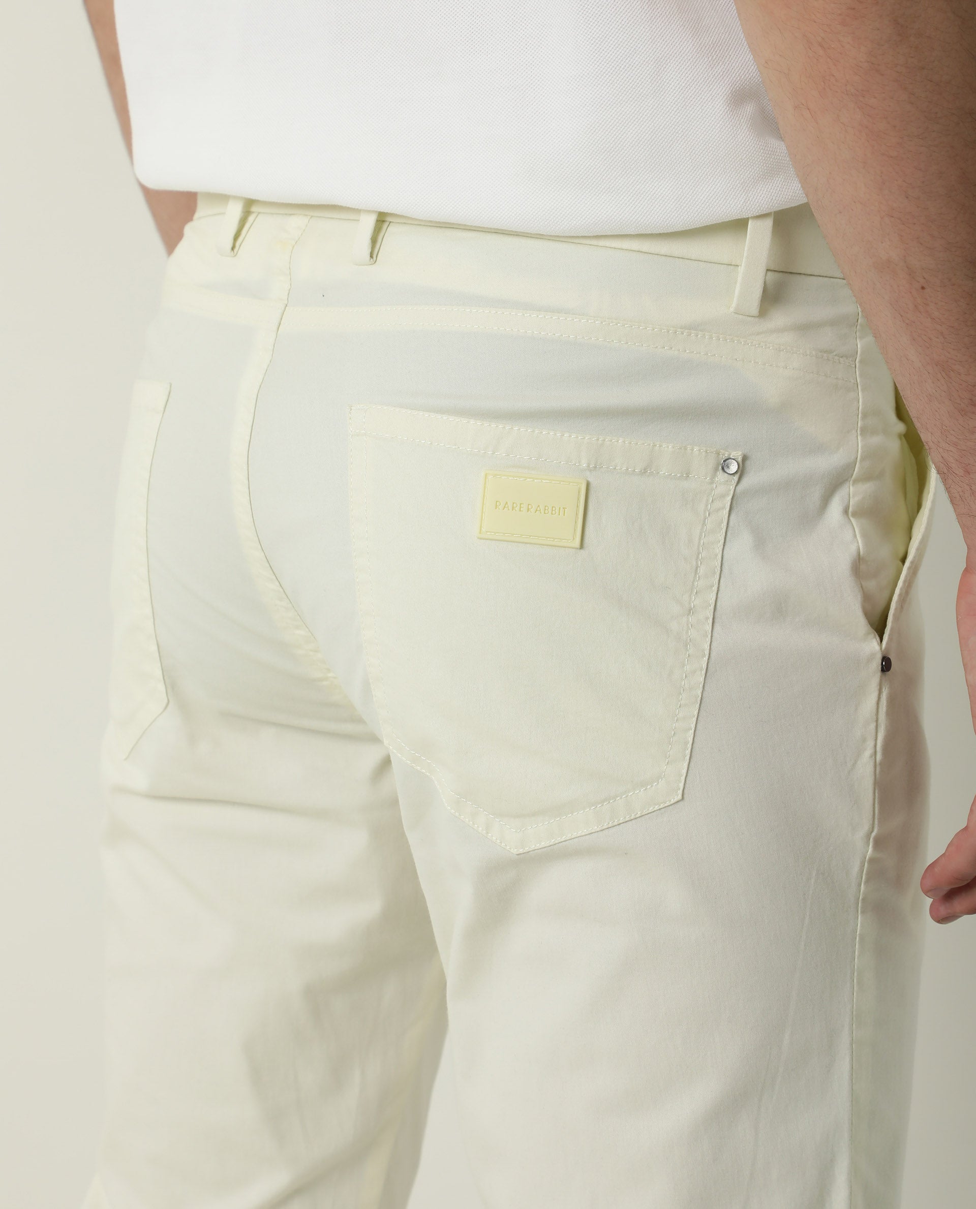 Rare Rabbit Men's Popins Flouroscent Green Solid Mid-Rise Slim Fit Trouser