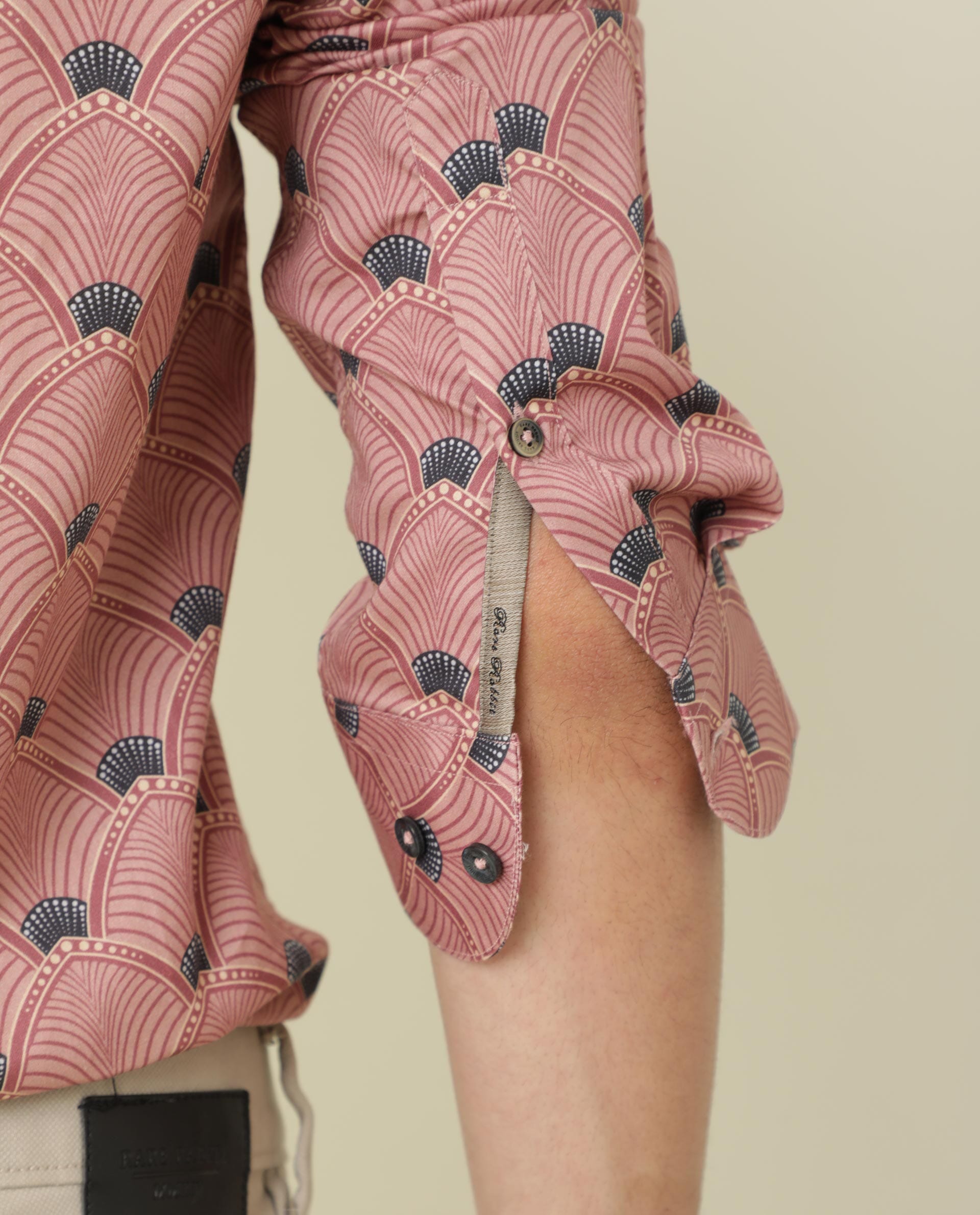 Rare Rabbit Men's Bowy Pink Cotton Fabric Geometric Print Full Sleeves Shirt