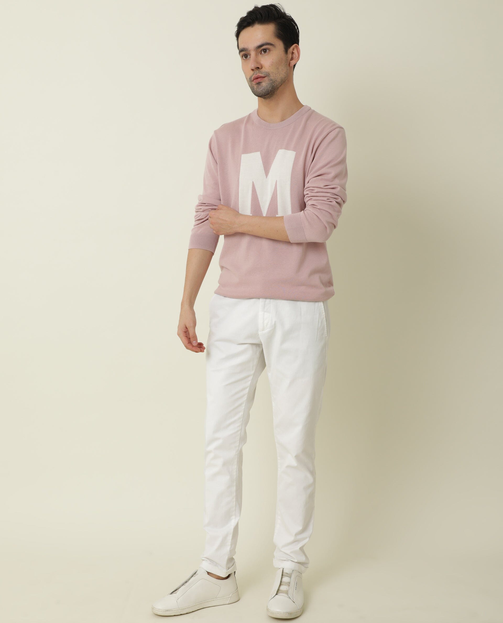 Rare Rabbit Avitt Primary Blue Pullover Cotton Fabric Full Sleeve Round Neck Slim Fit