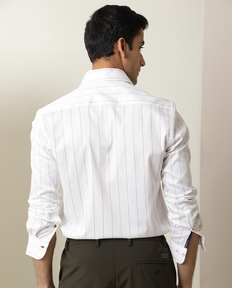 Rare Rabbit Men's Anzio Brown Cotton Fabric Full Sleeves Striped Shirt