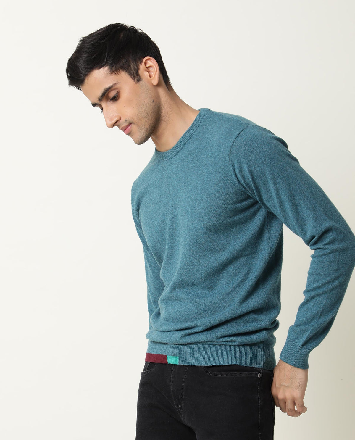 RARE RABBIT JODY PRIMARY BLUE SWEATER COTTON FABRIC FULL SLEEVE ROUND NECK SLIM FIT