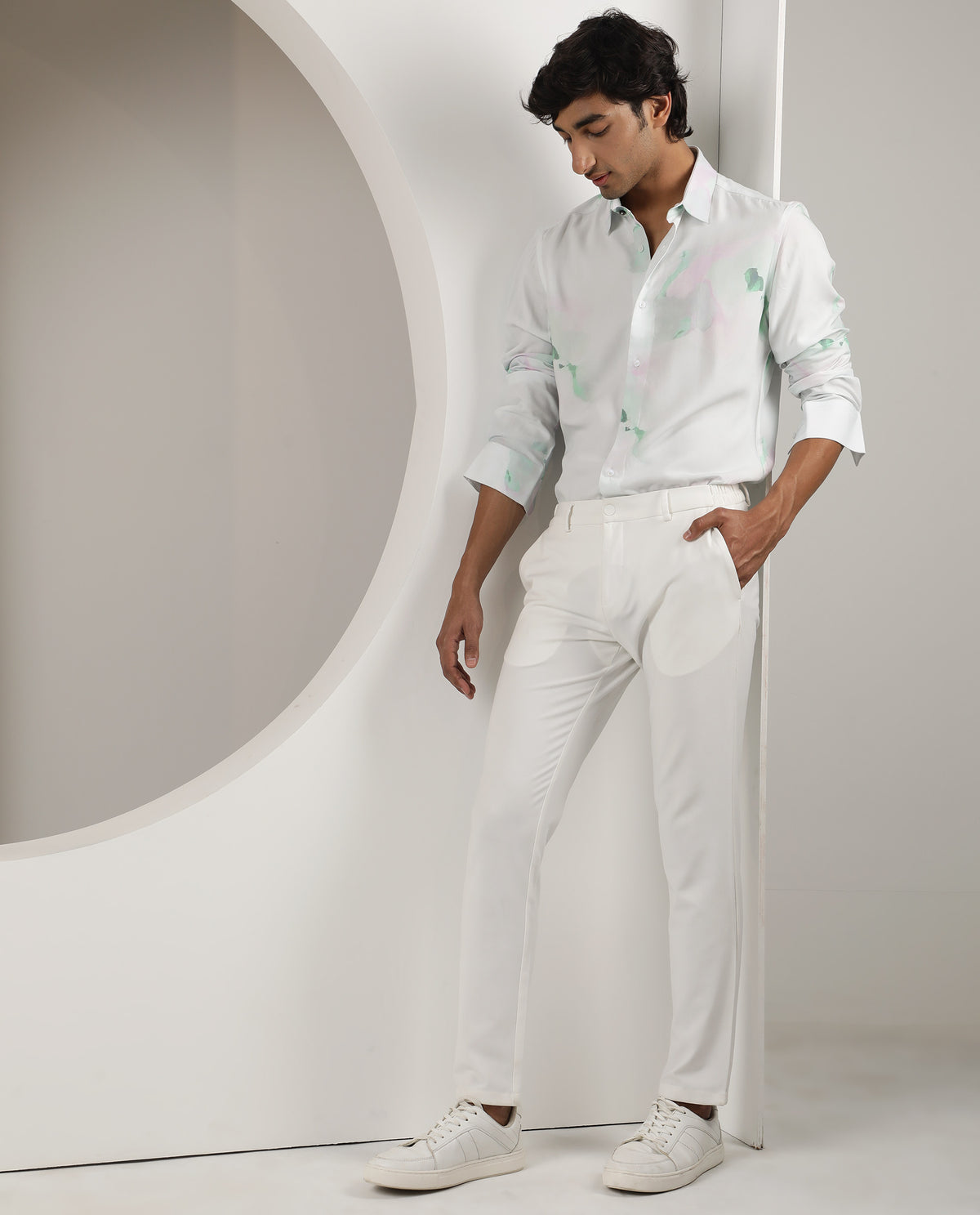 Rare Rabbit Men's Silium Pastel Green Viscose Fabric Abstract Print Full Sleeves Shirt