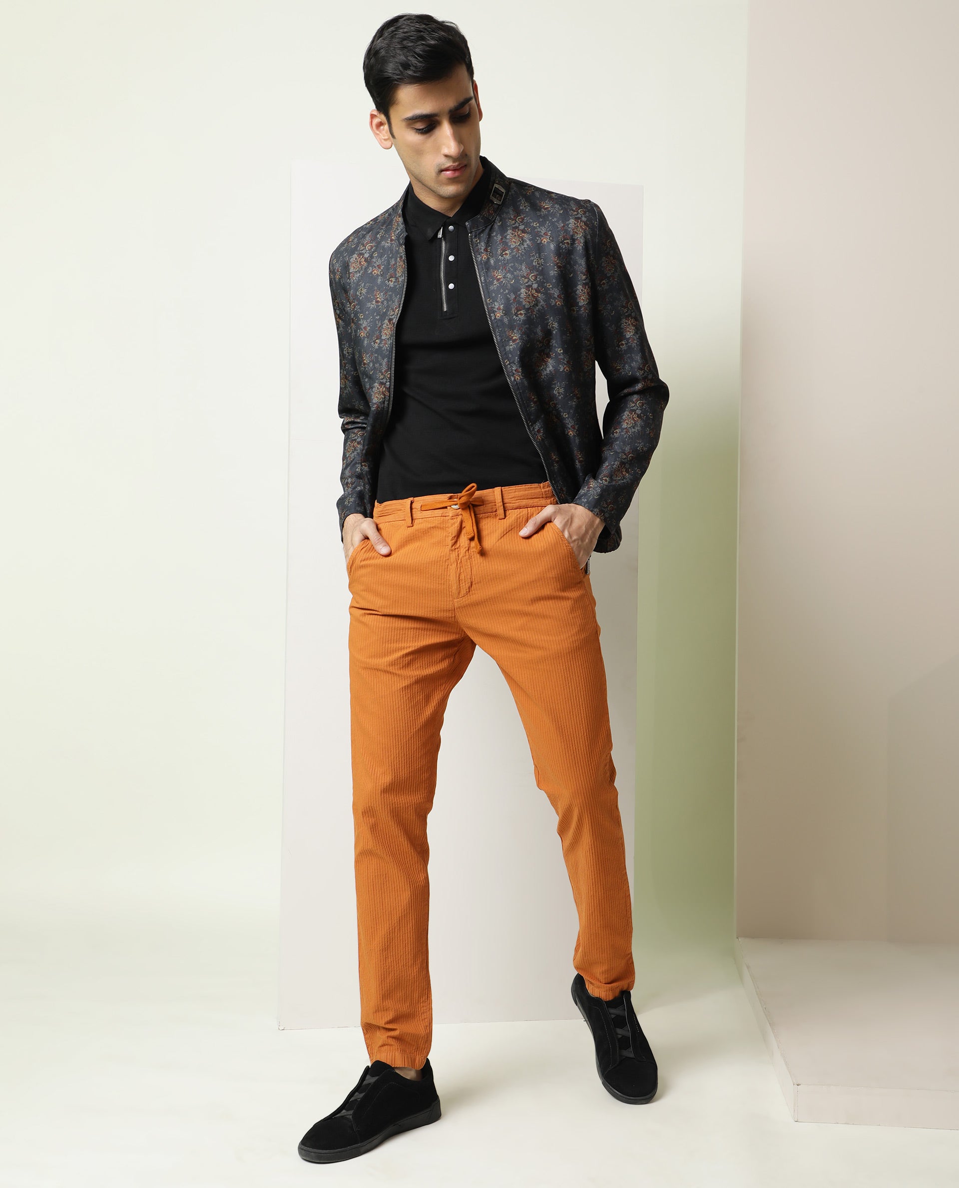 Dark Orange Linen flatfront Trousers  Sumissura