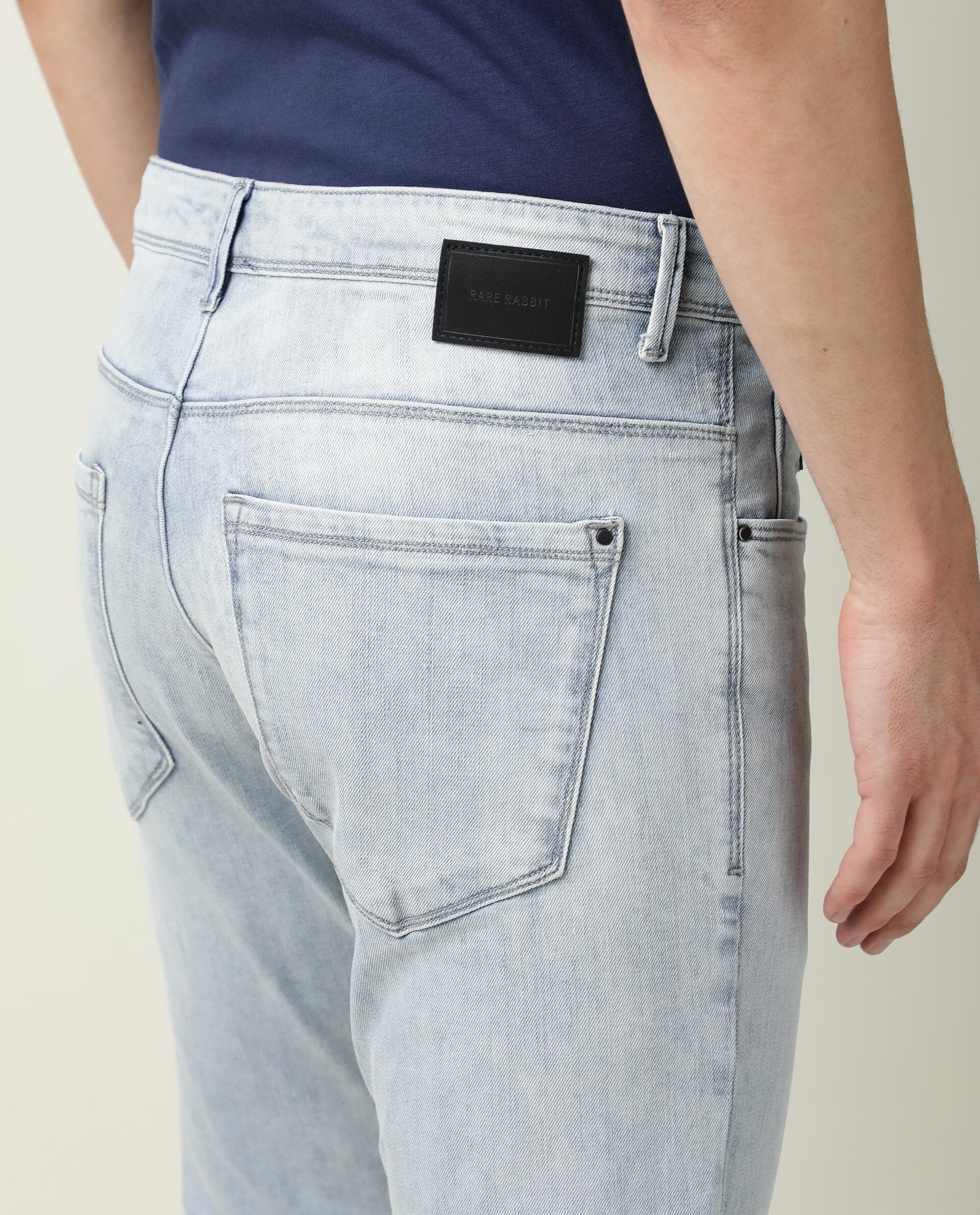 Rare Rabbit Men's Dallas Light Blue Ice Wash Mid-Rise Regular Fit Jeans