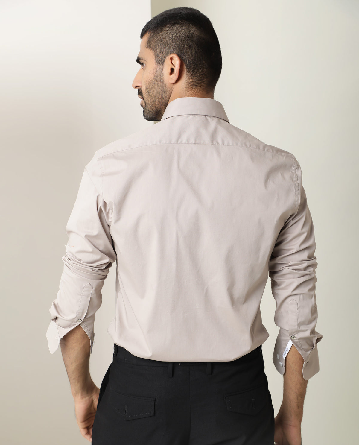 Rare Rabbit Men's Neutons Beige Cotton Lycra Fabric Full Sleeves Solid Shirt
