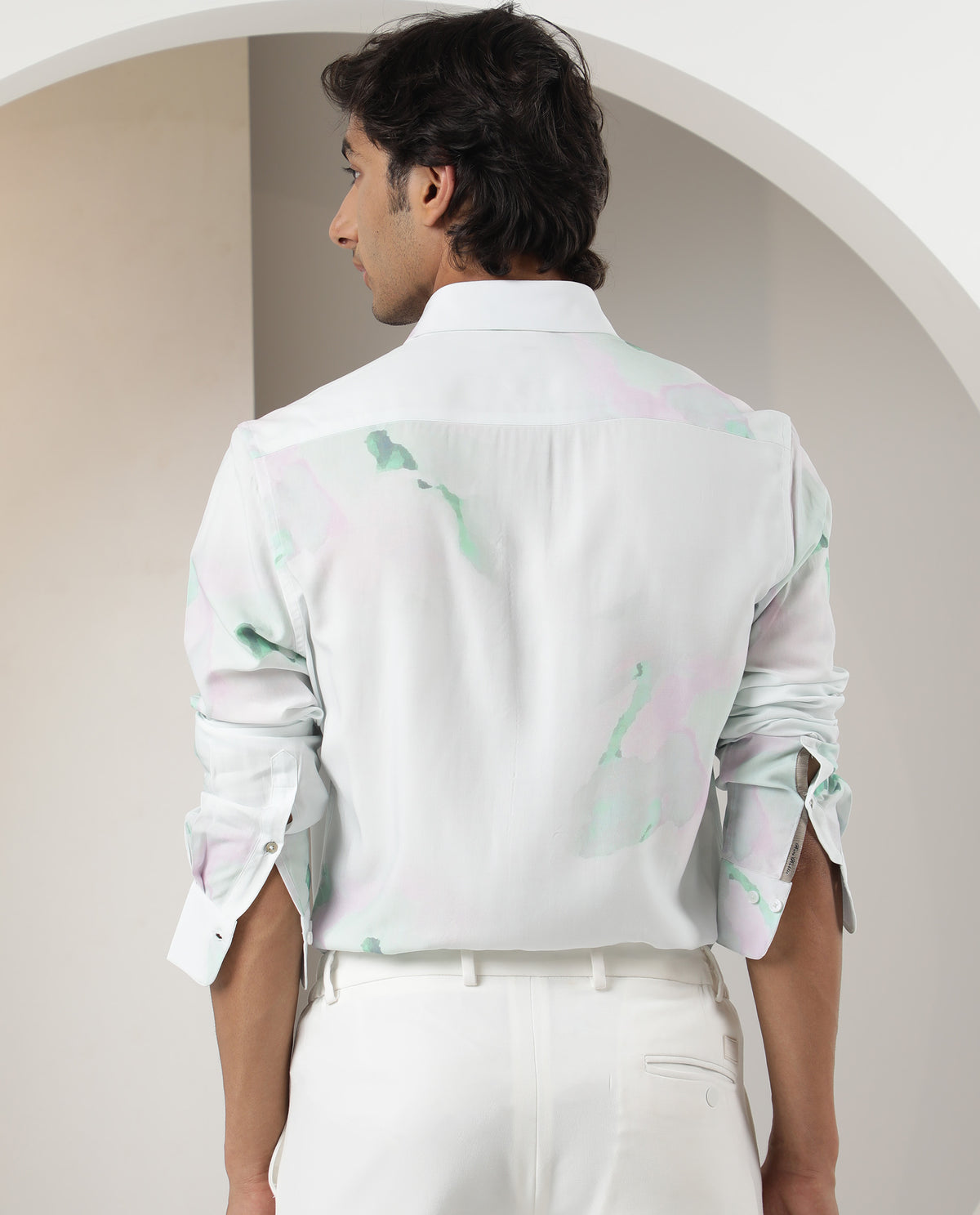 Rare Rabbit Men's Silium Pastel Green Viscose Fabric Abstract Print Full Sleeves Shirt