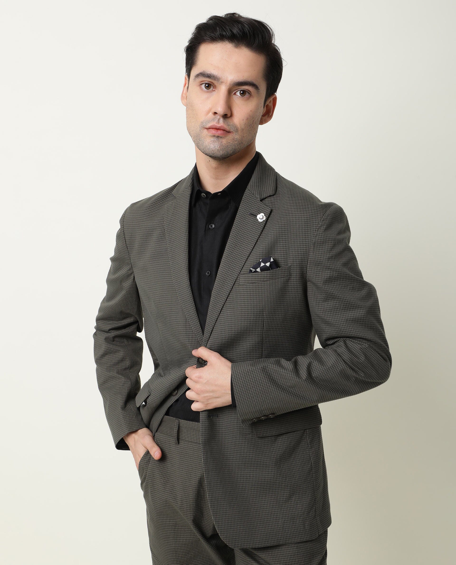 Rare Rabbit Men's Alps Green Notch Lapel Single Breasted Slim Fit Micro Check Seer Sucker Blazer