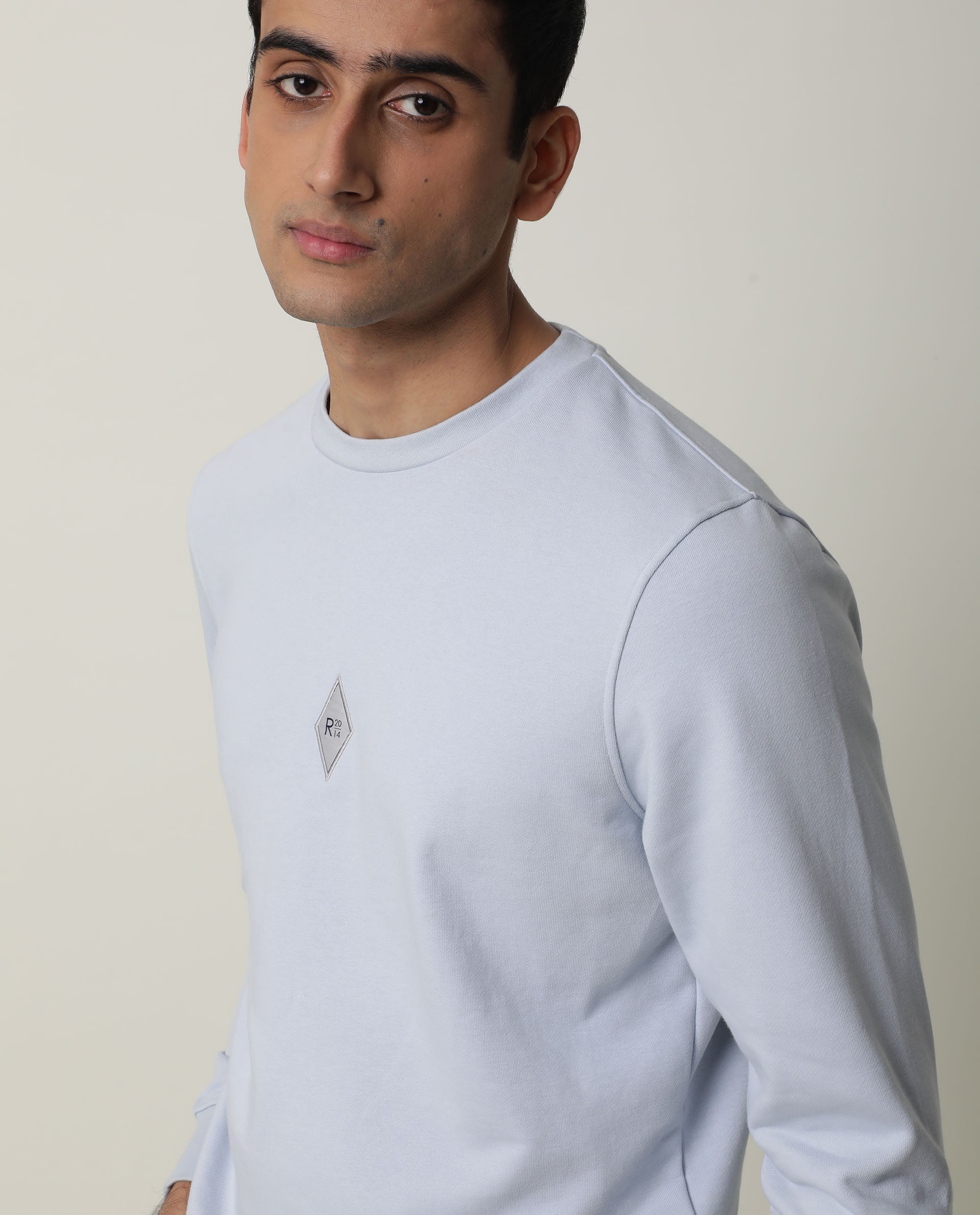 Rare Rabbit Jade Primary Blue Sweatshirt Cotton Poly Fabric Full Sleeve Crew Neck Slim Fit
