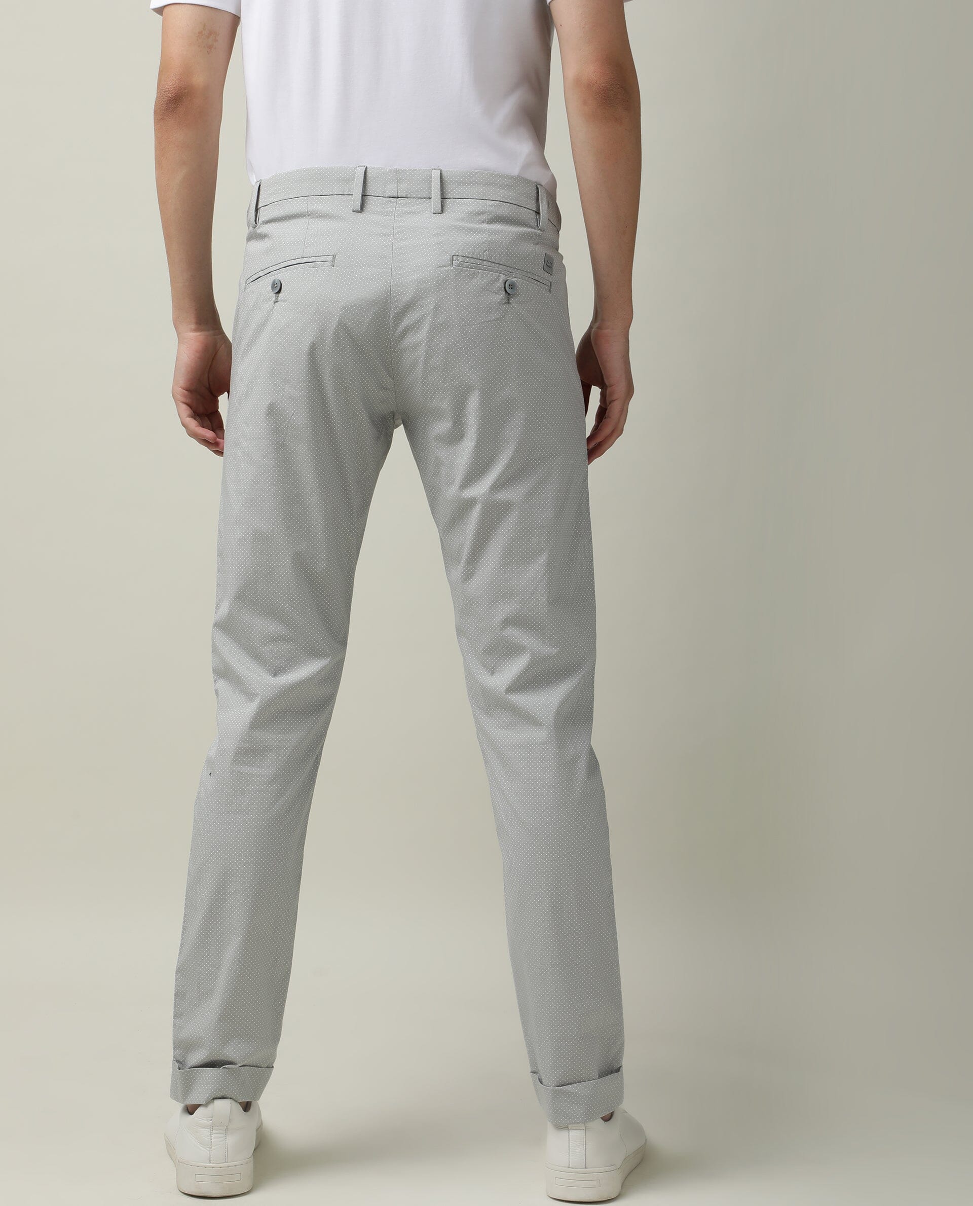 Rare Rabbit Men's Maxims Grey Mid-Rise Slim Fit Polka Dot Trousers